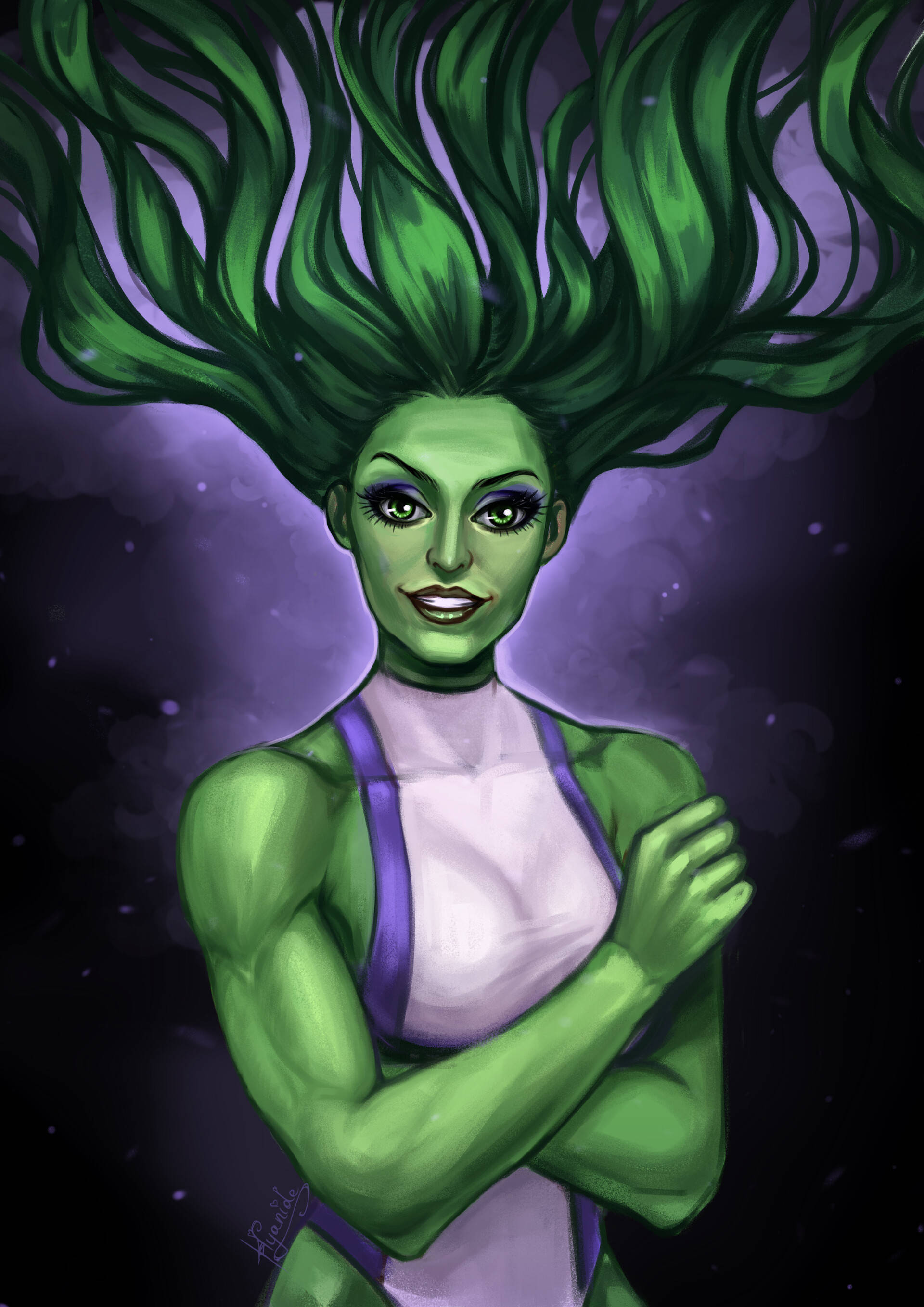 She Hulk, galaxy, starry purple background, 2K Phone Wallpaper