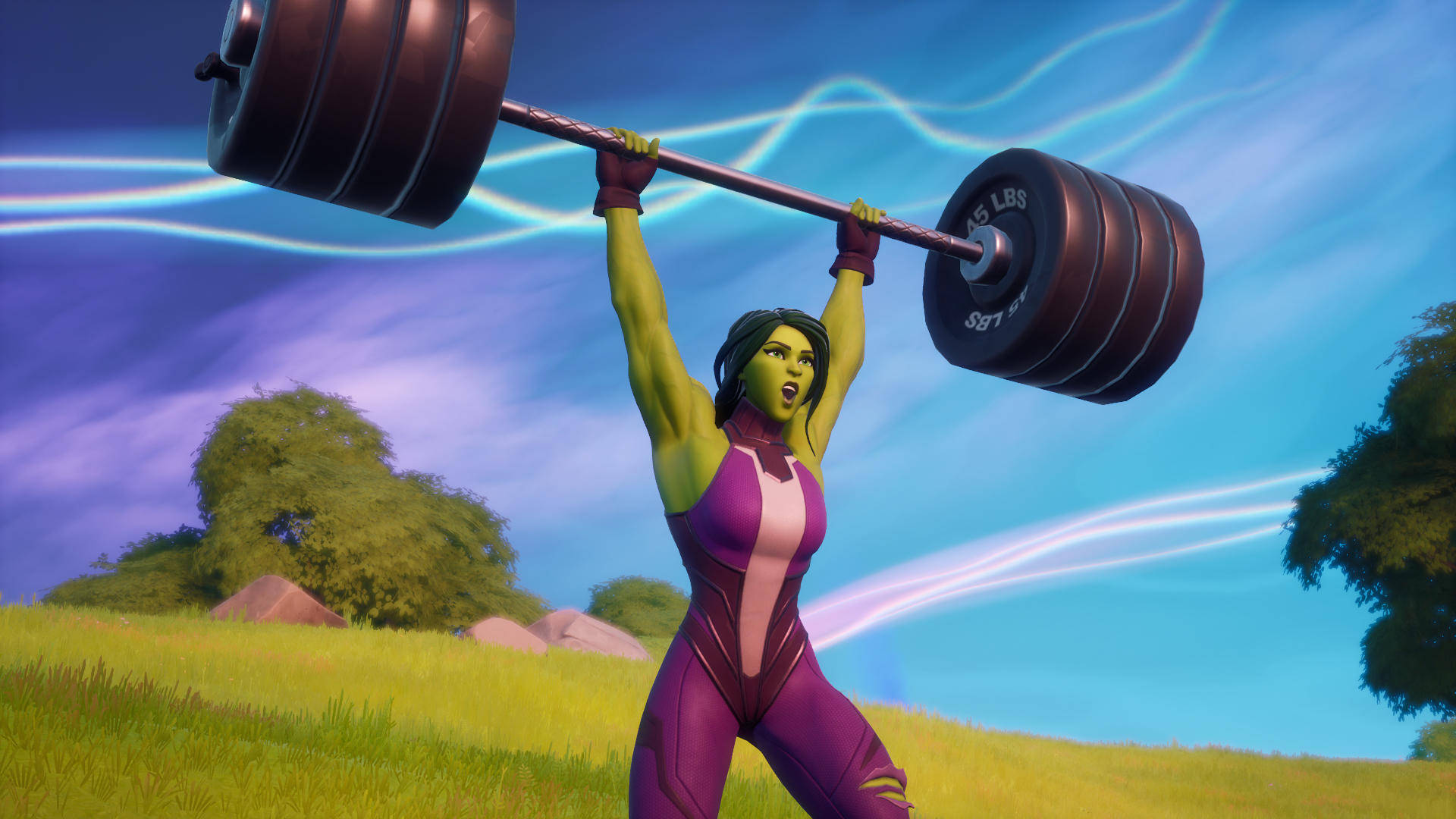 She Hulk, purple suit, barbells, Full HD Desktop Wallpaper