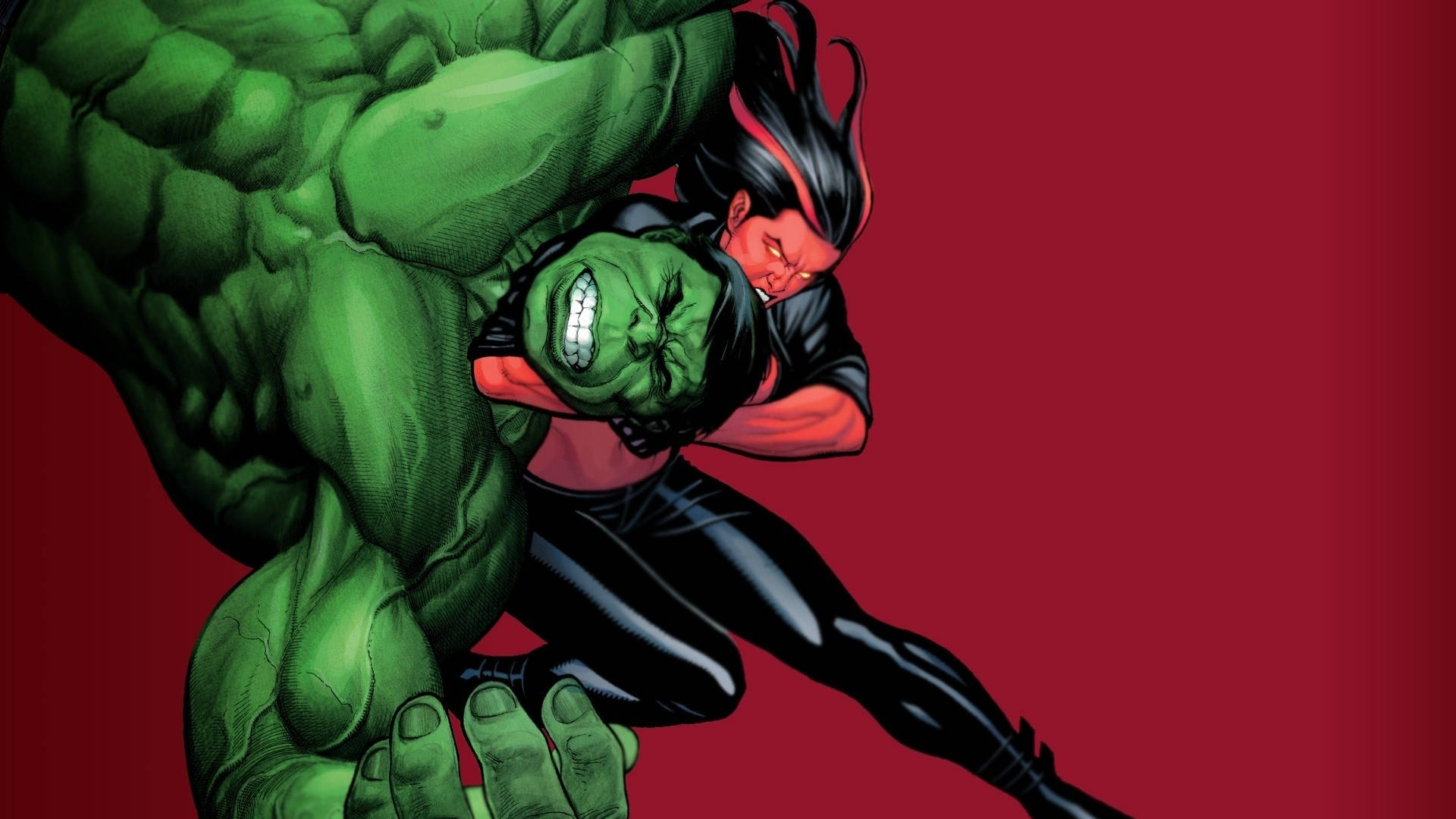 Red She Hulk, green hulk, black suit, Full HD Desktop Wallpaper
