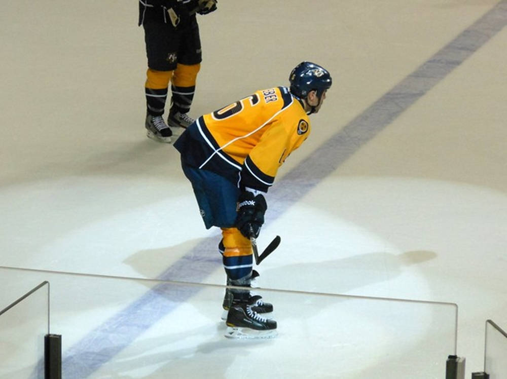 Shea Weber, yellow and blue gear, ice rink, SD Desktop Wallpaper