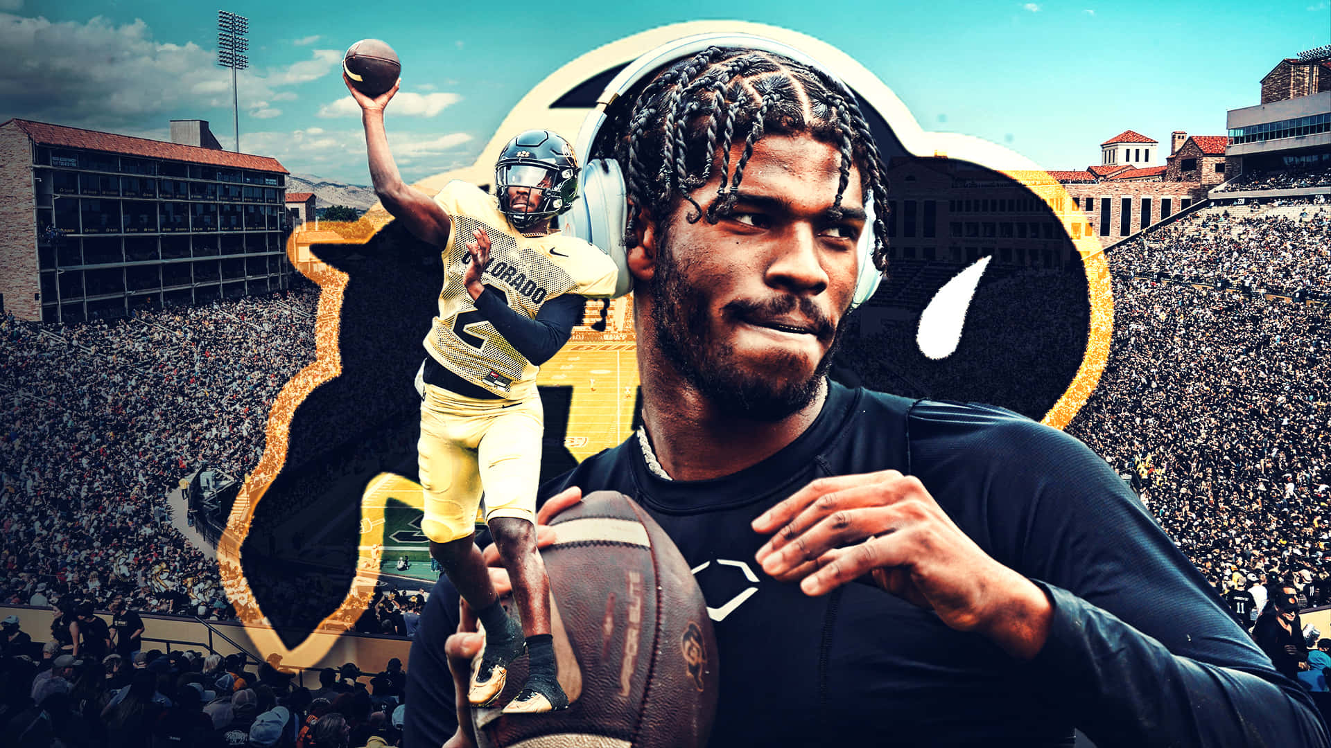 Shedeur Sanders, yellow uniform, football, Full HD Desktop Wallpaper