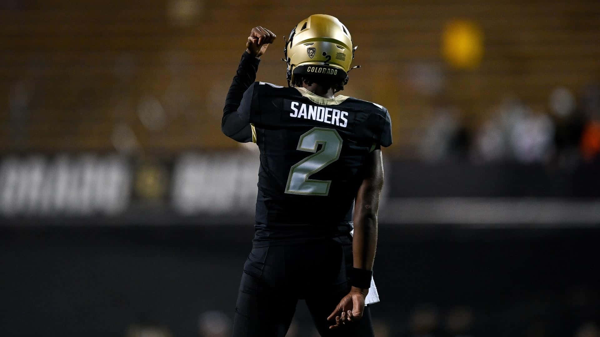 Shedeur Sanders, number 2, black and gold uniform, Full HD Desktop Wallpaper