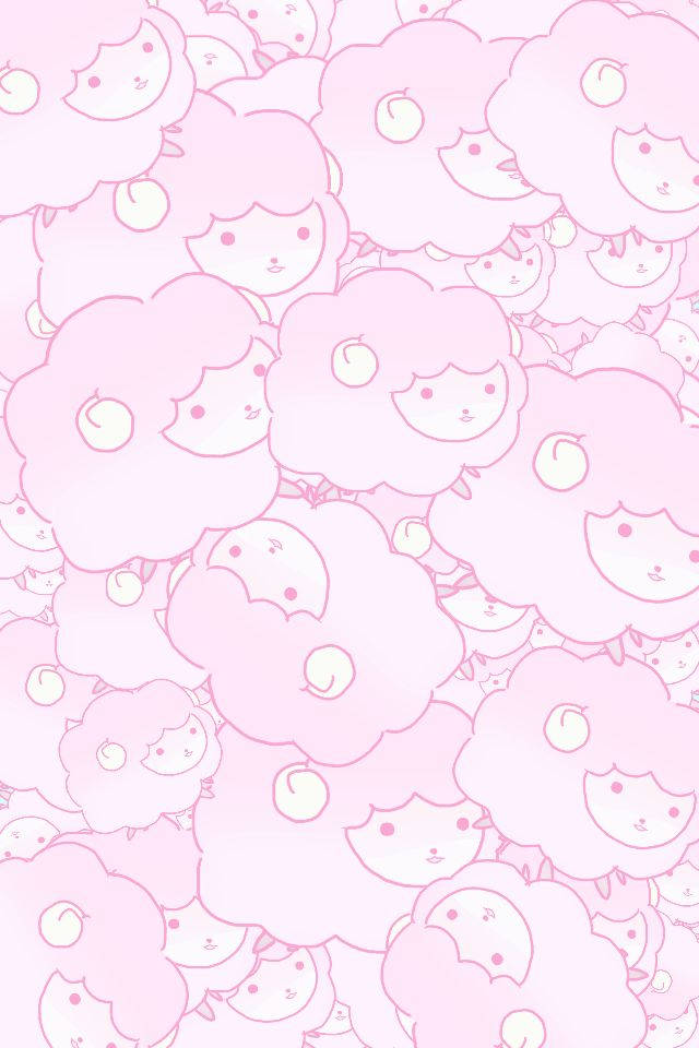 pink kawaii sheep, seamless pattern, soft pink, SD Phone Wallpaper