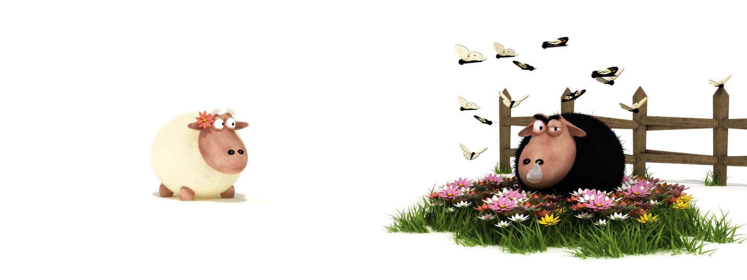 Spring, dual screen, white sheep, HD Desktop Wallpaper
