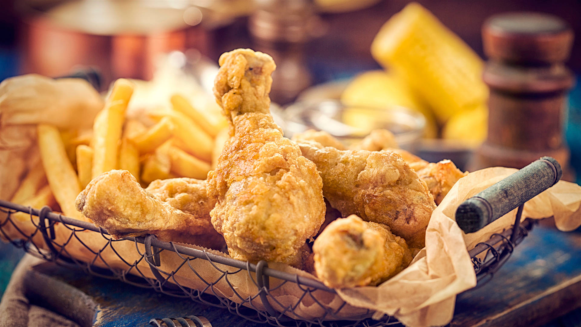 Sheesh, fried chicken legs, crispy french fries, Full HD Desktop Wallpaper