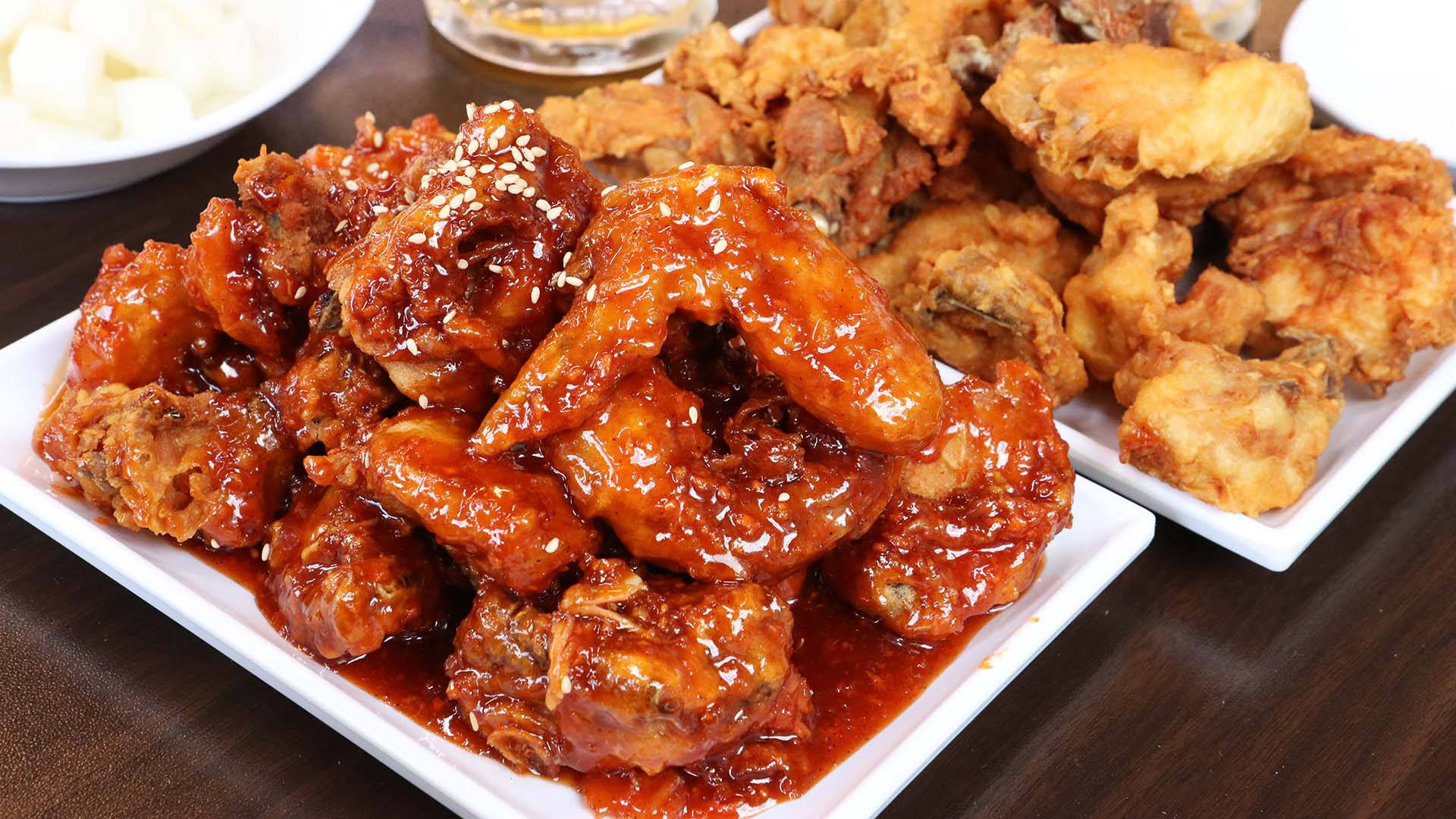 Sheesh, Korean Fried Chicken, glossy red sauce, Full HD Desktop Wallpaper