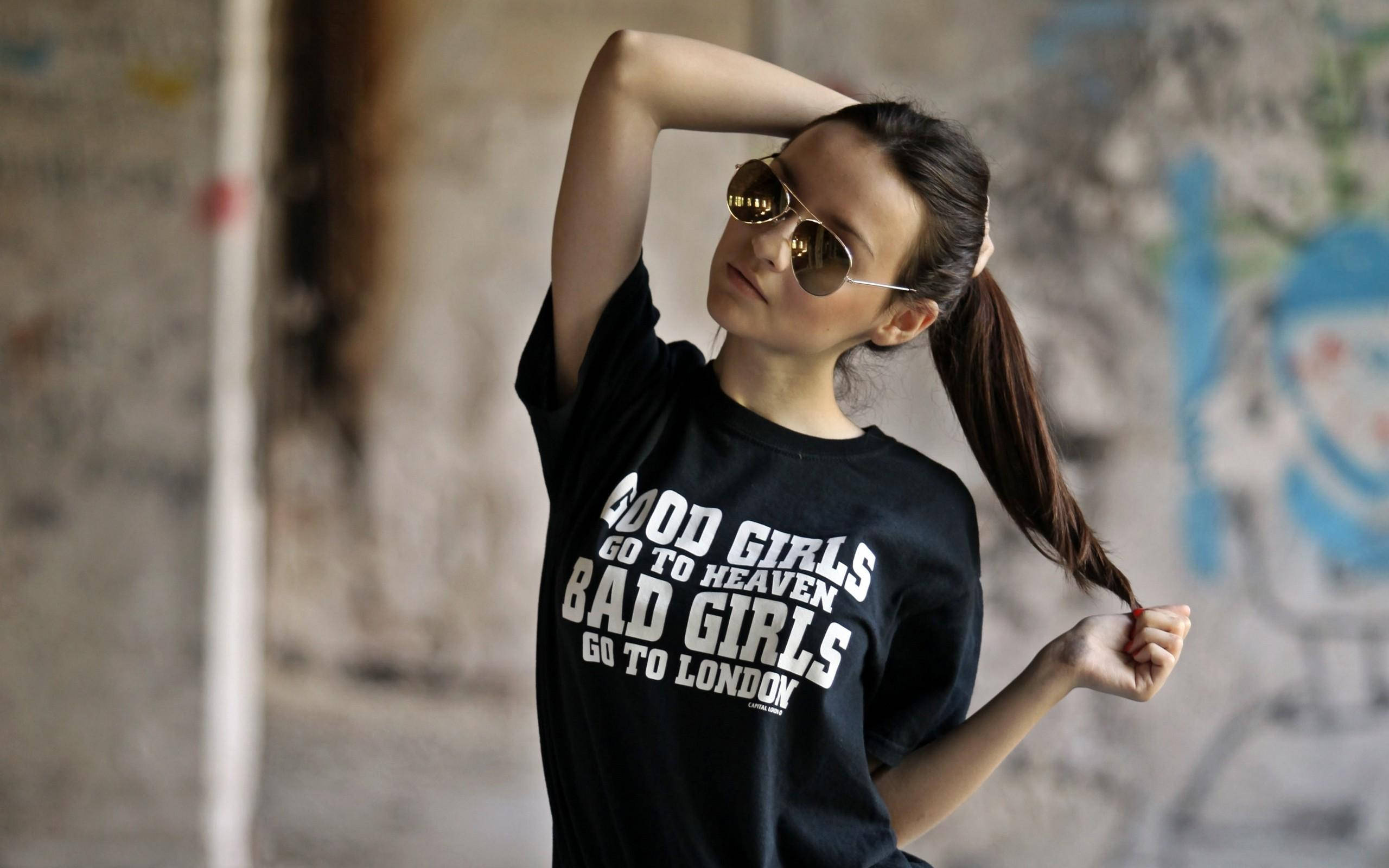 Sheesh tee, aviator sunglasses, graffiti-covered urban wall, 2K Desktop Wallpaper