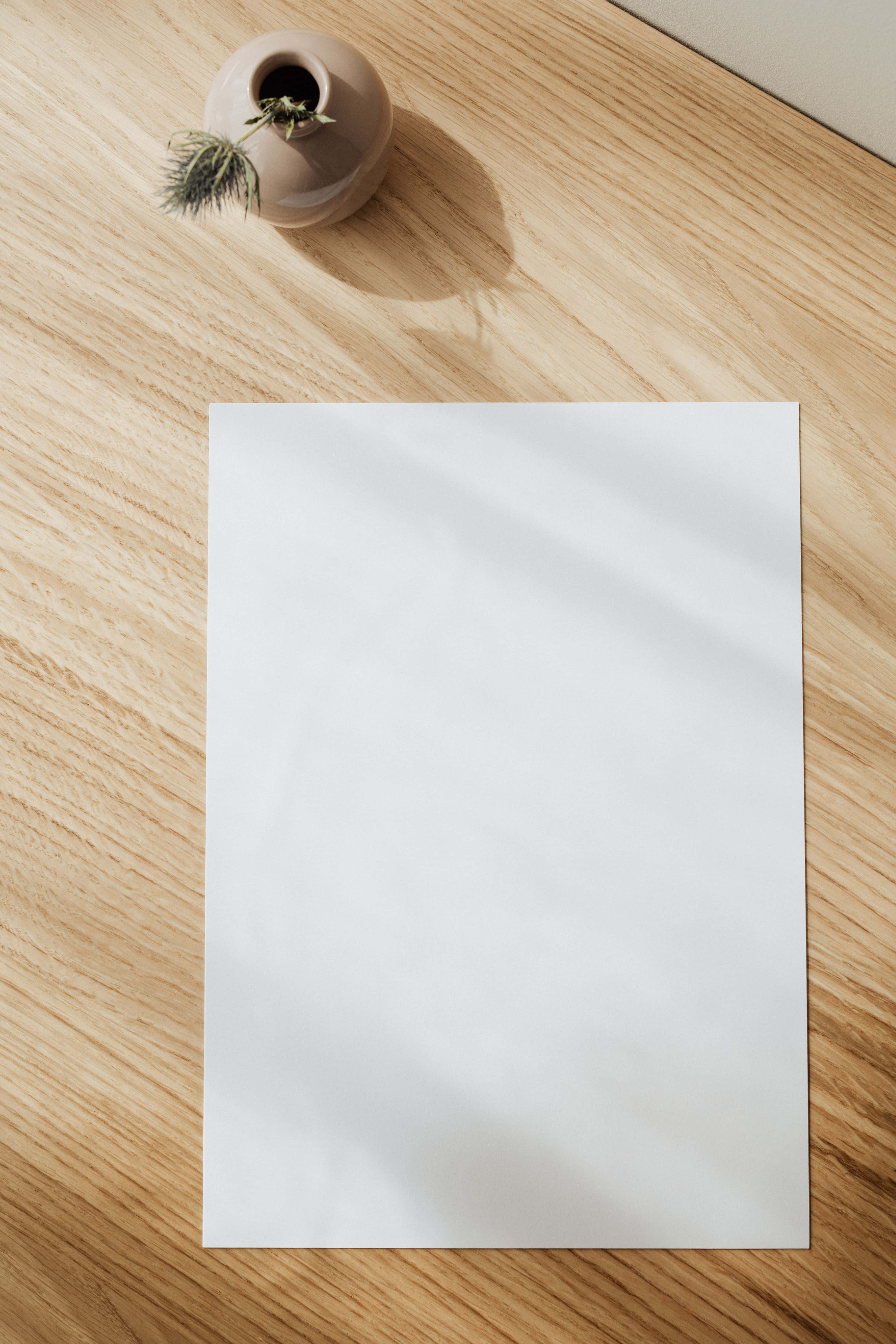 Sheet, white sheet of paper, light wood surface, 5K Phone Wallpaper