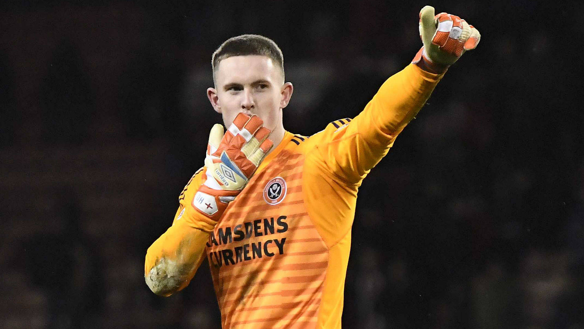 Sheffield United, goalkeeper, orange striped jersey, Full HD Desktop Wallpaper