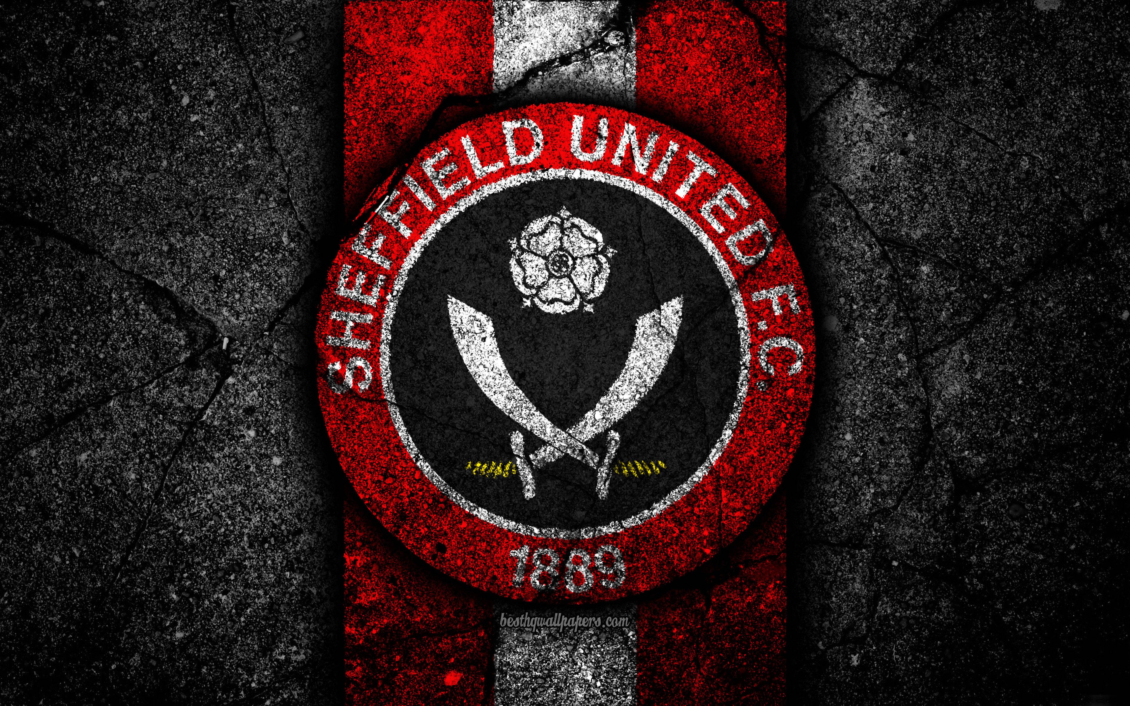 Sheffield United F.C., crossed swords, rose emblem, 4K Desktop Wallpaper