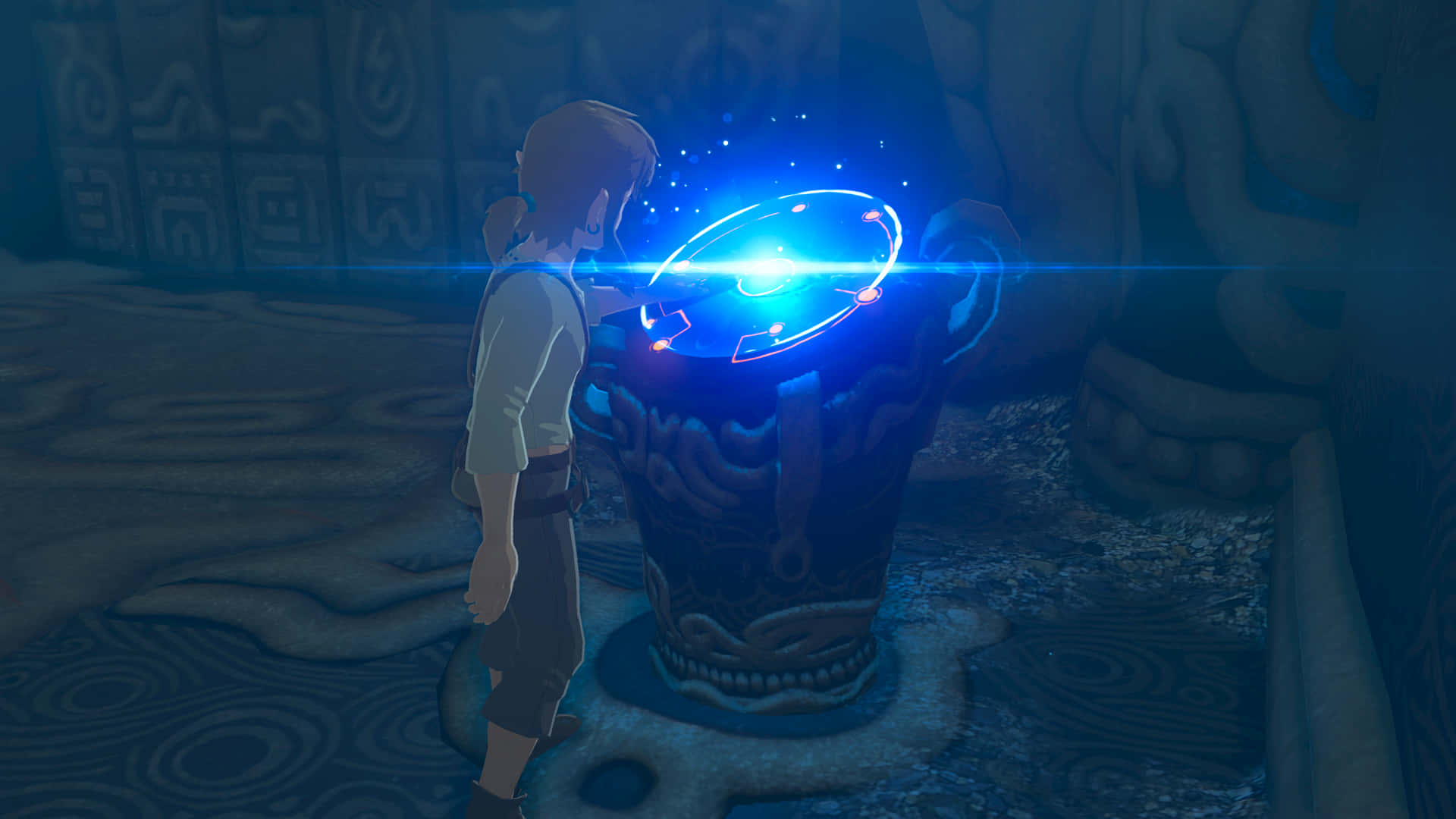 Sheikah Slate 4K, glowing blue artifact, ancient ruin, Full HD Desktop Wallpaper
