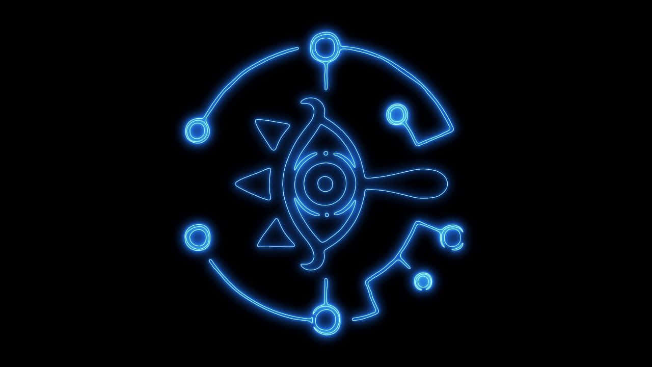 Sheikah Slate 4K, blue neon light, glowing blue neon circuit-like symbol, HD Desktop Wallpaper