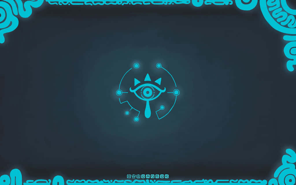 Sheikah Slate 4K, cyan triforce eye, dark teal background, SD Desktop Wallpaper