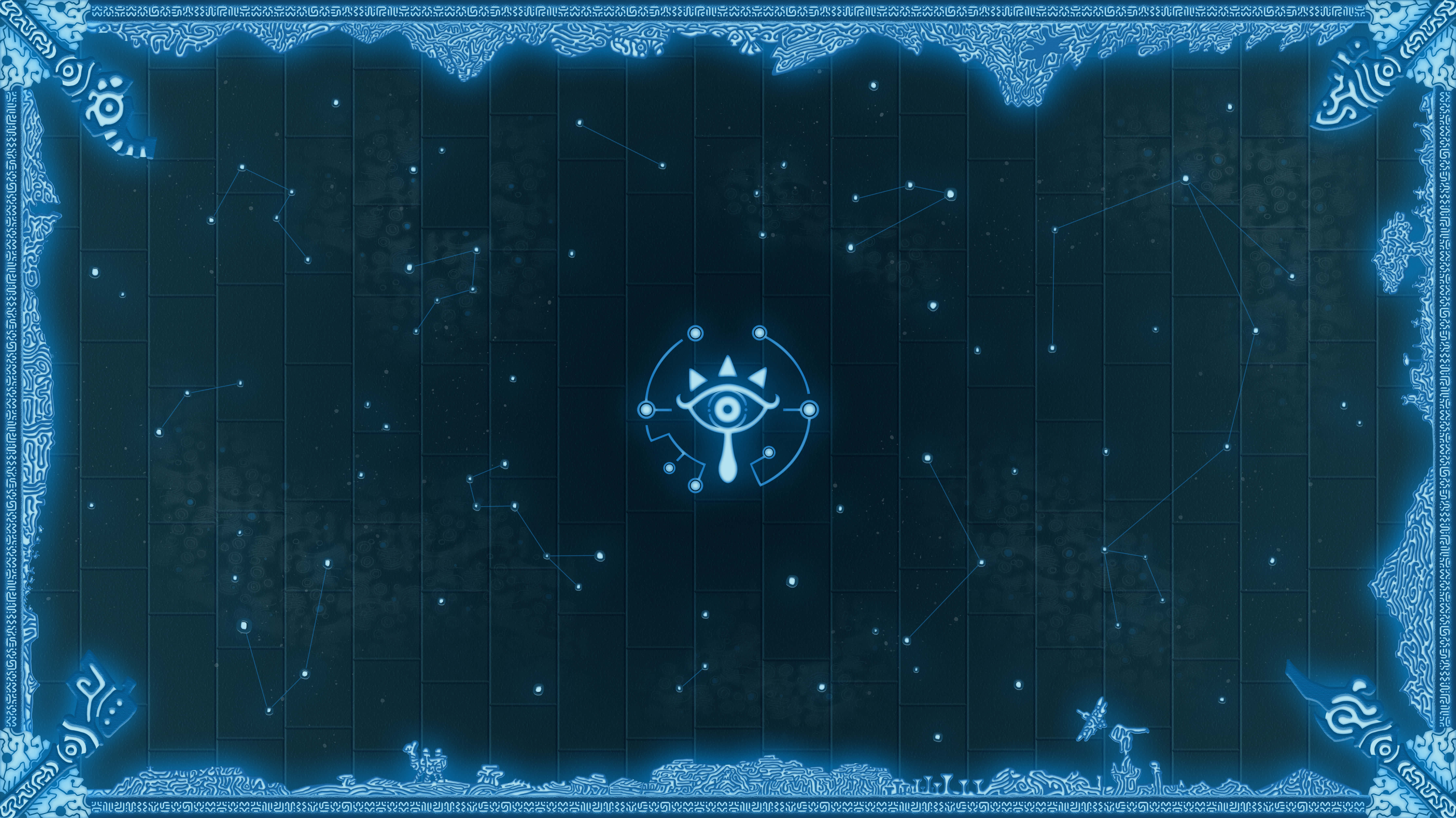 Sheikah Slate 4K, blue Triforce symbol, eye at center, 5K Desktop Wallpaper