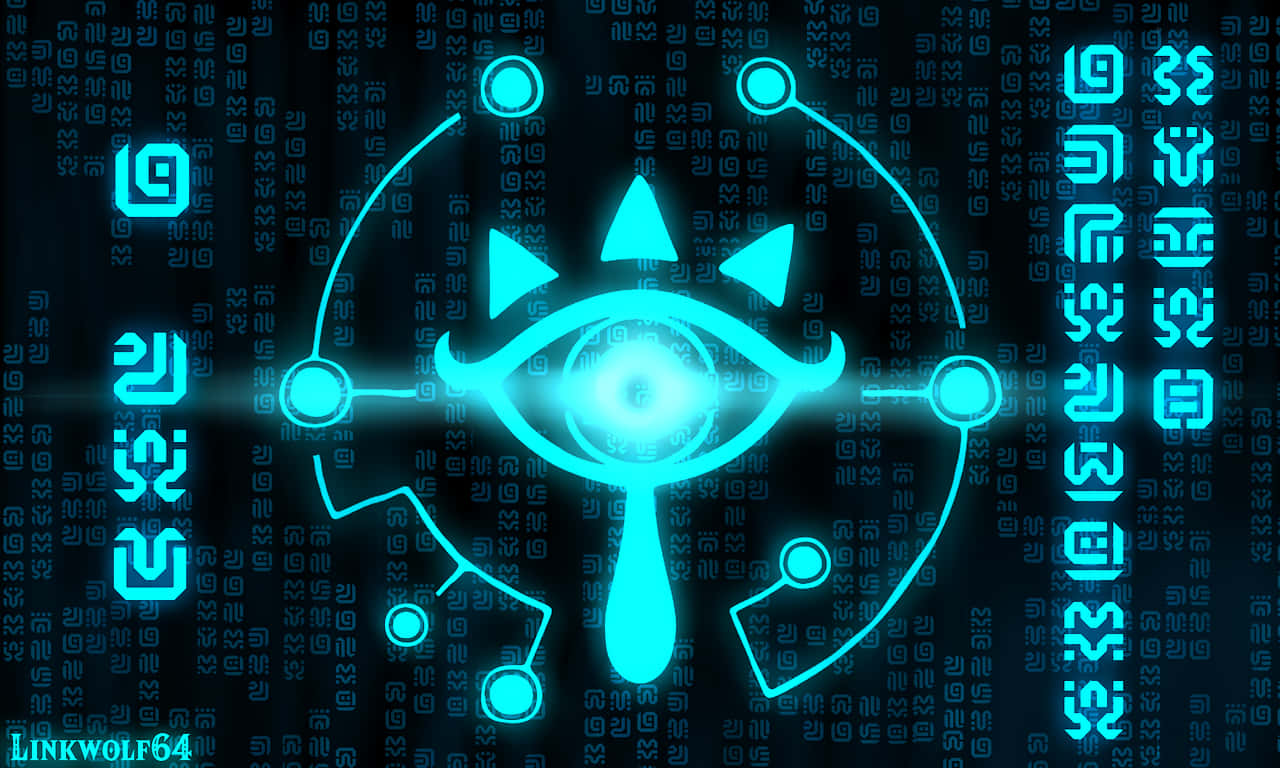 Sheikah Slate 4K, cyan Triforce symbol, eye at center, HD Desktop Wallpaper