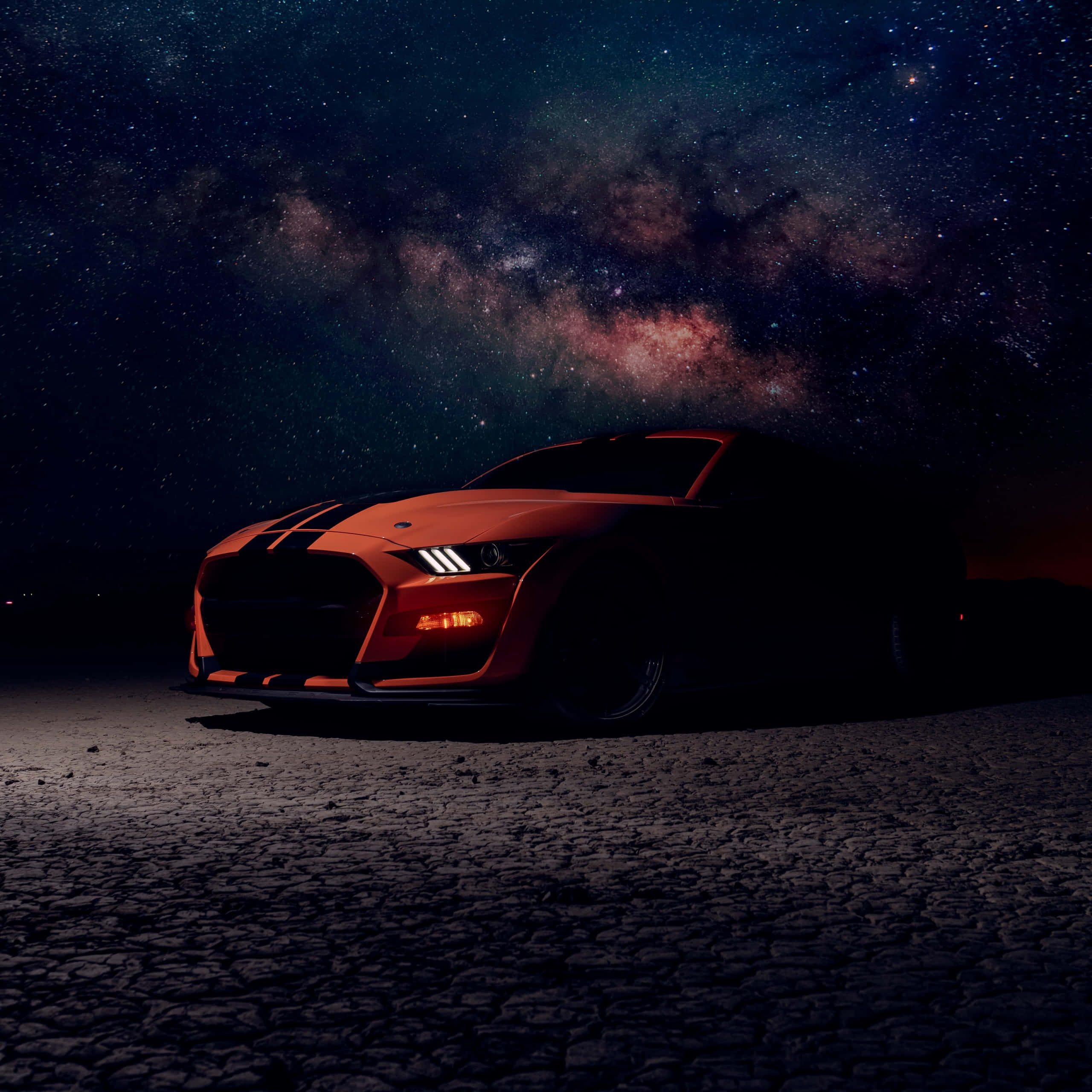Shelby GT500, Starry Night, fiery orange, 2K Desktop Wallpaper