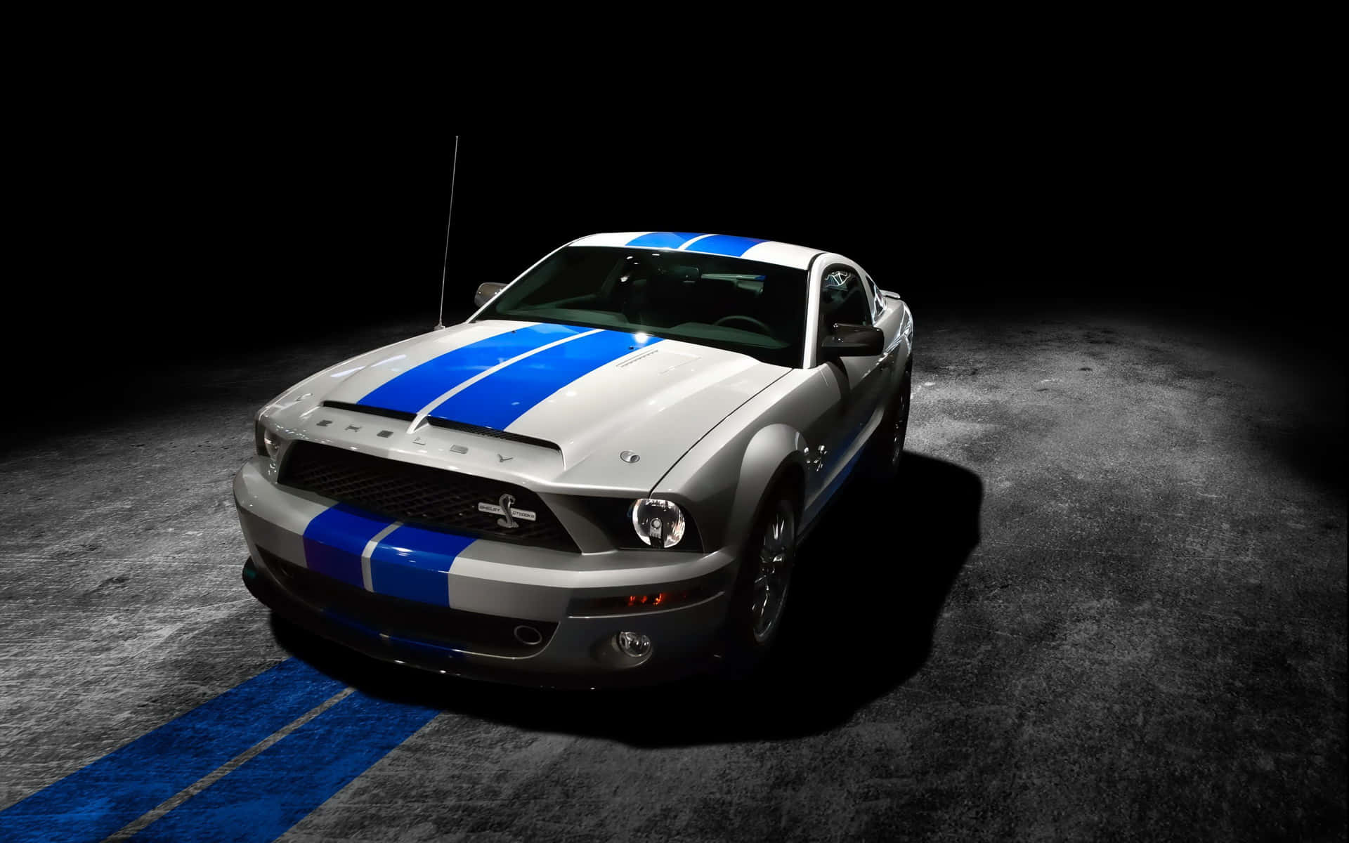 Shelby GT500, blue racing stripes, silver Ford Mustang, Full HD Desktop Wallpaper