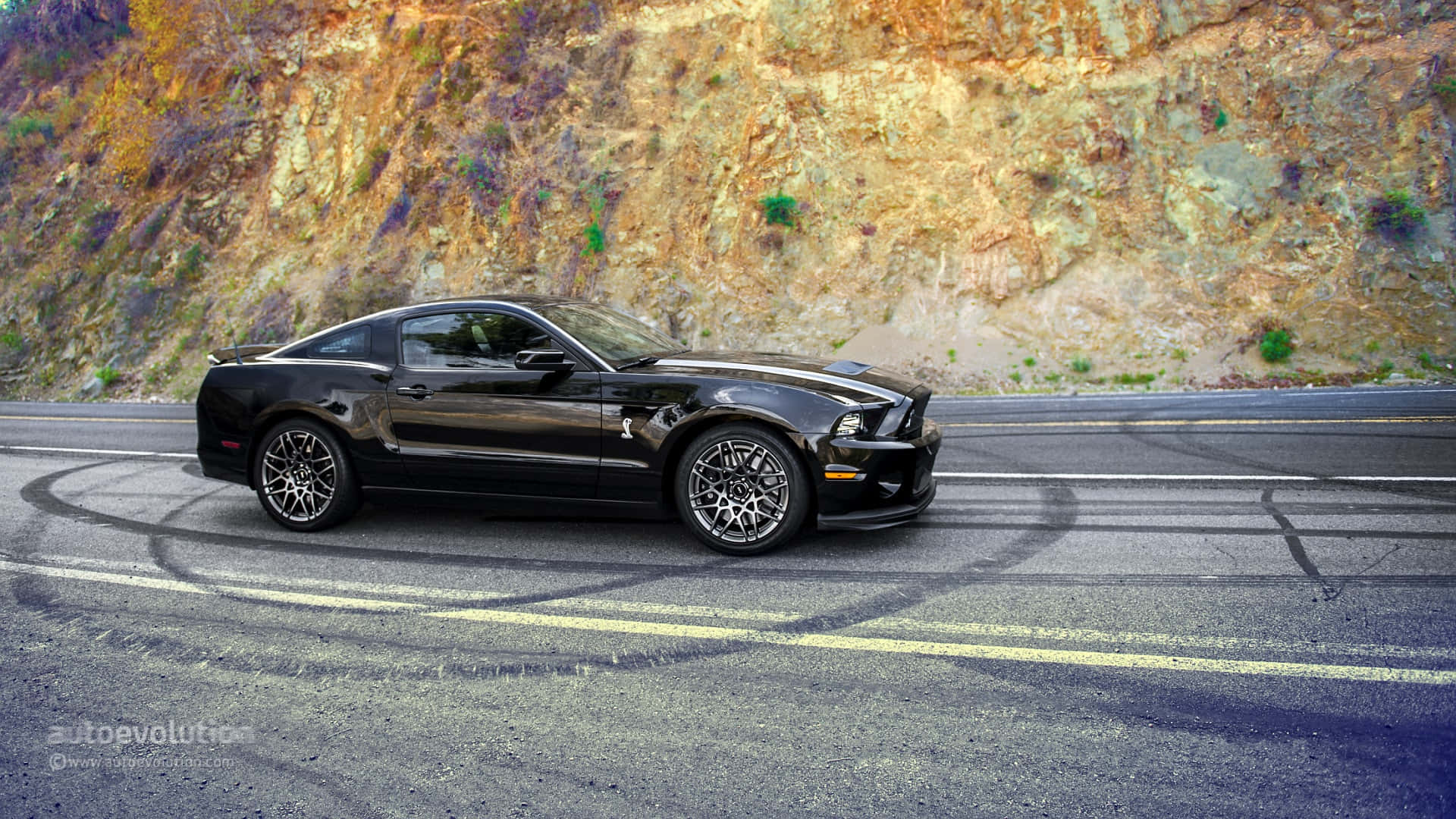 Black Shelby GT500, mountain road, winding mountain road, Full HD Desktop Wallpaper