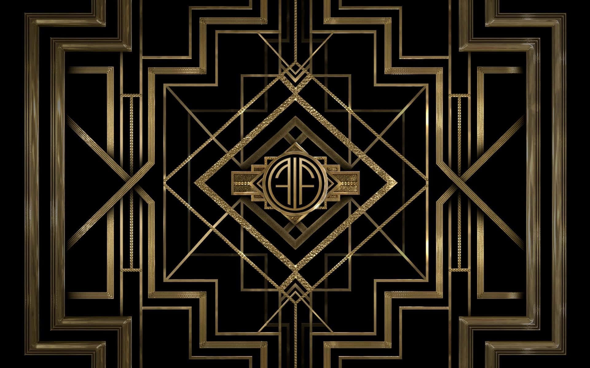 black background, golden art deco pattern, geometric lines, Full HD Desktop Wallpaper