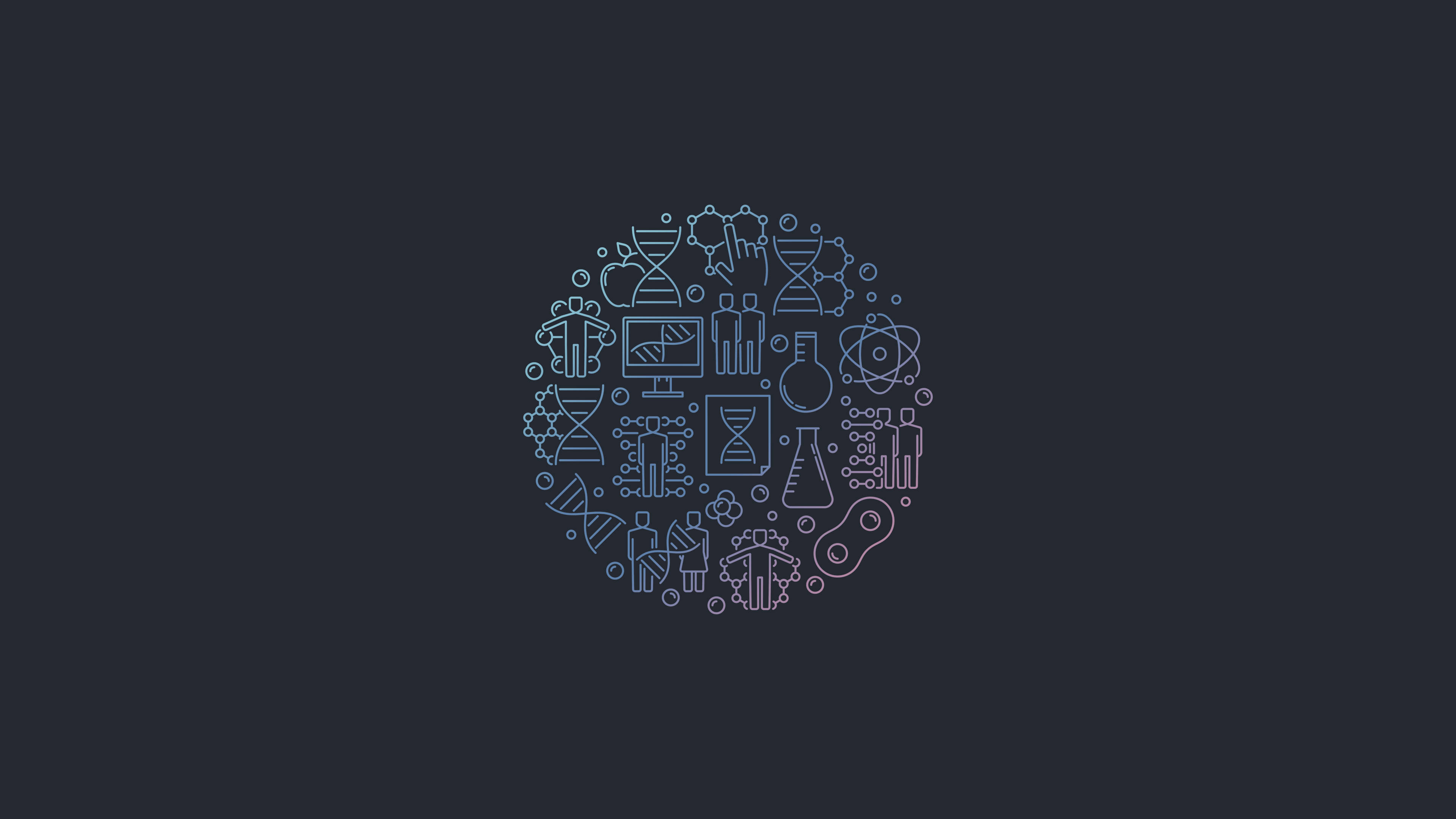 science desktop equipment, glowing blue lines, dark background, 4K Desktop Wallpaper