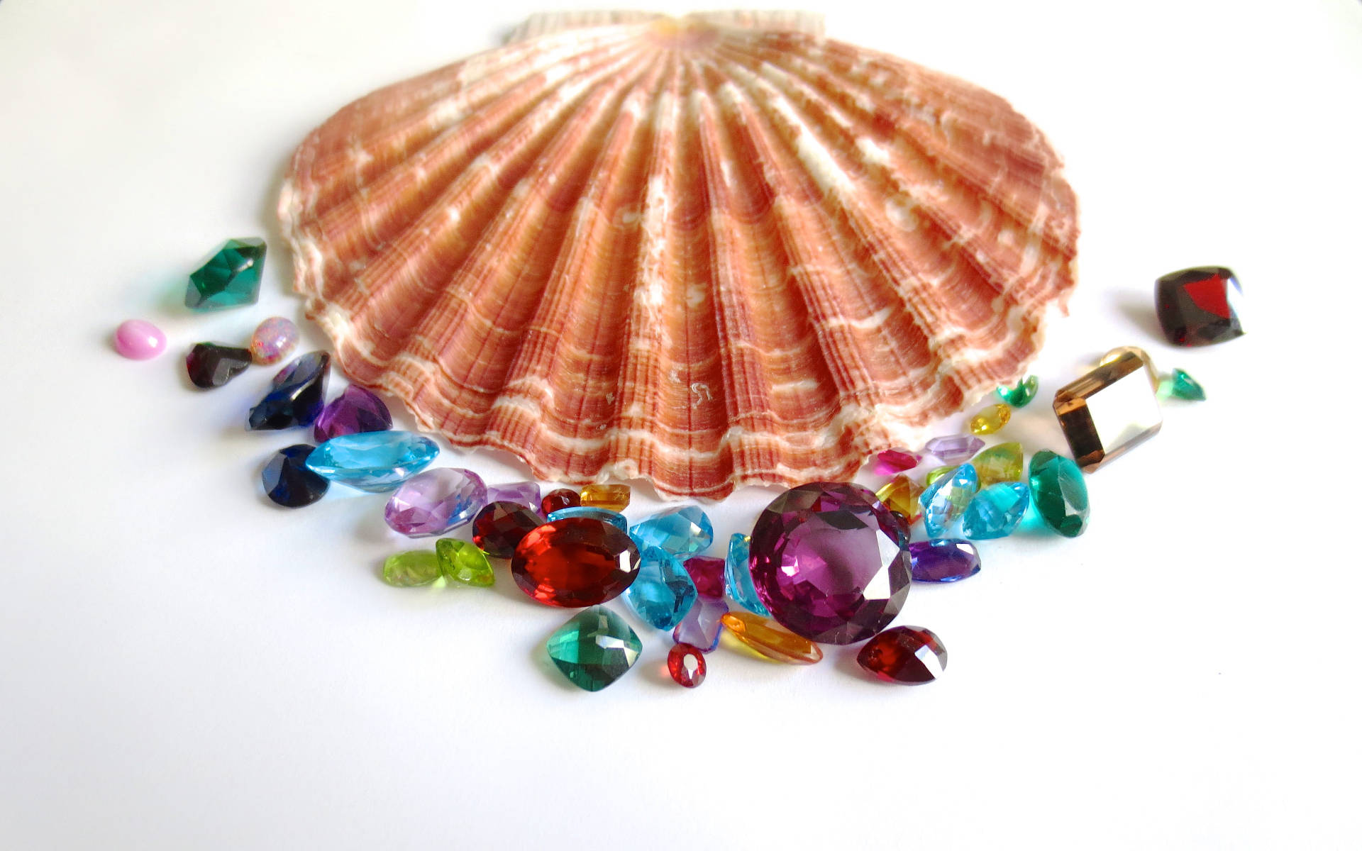 shell, gemstones, pinkish-orange, Full HD Desktop Wallpaper