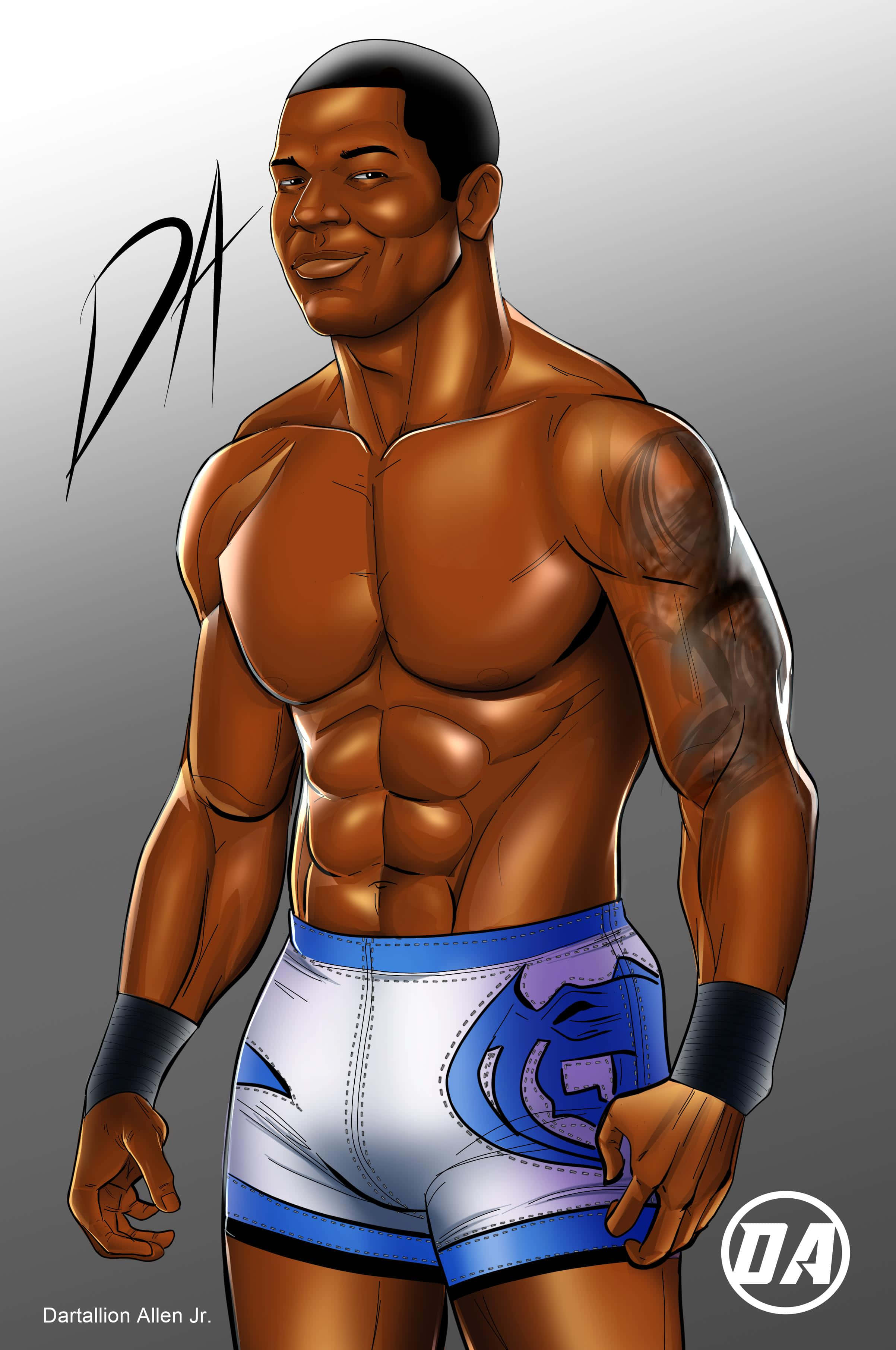 Shelton Benjamin, blue and white trunks, gray gradient background, 2K Phone Wallpaper