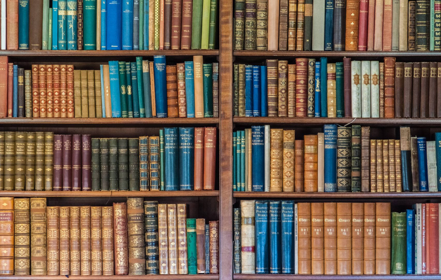 bookshelf, vintage books, rich blues, HD Desktop Wallpaper