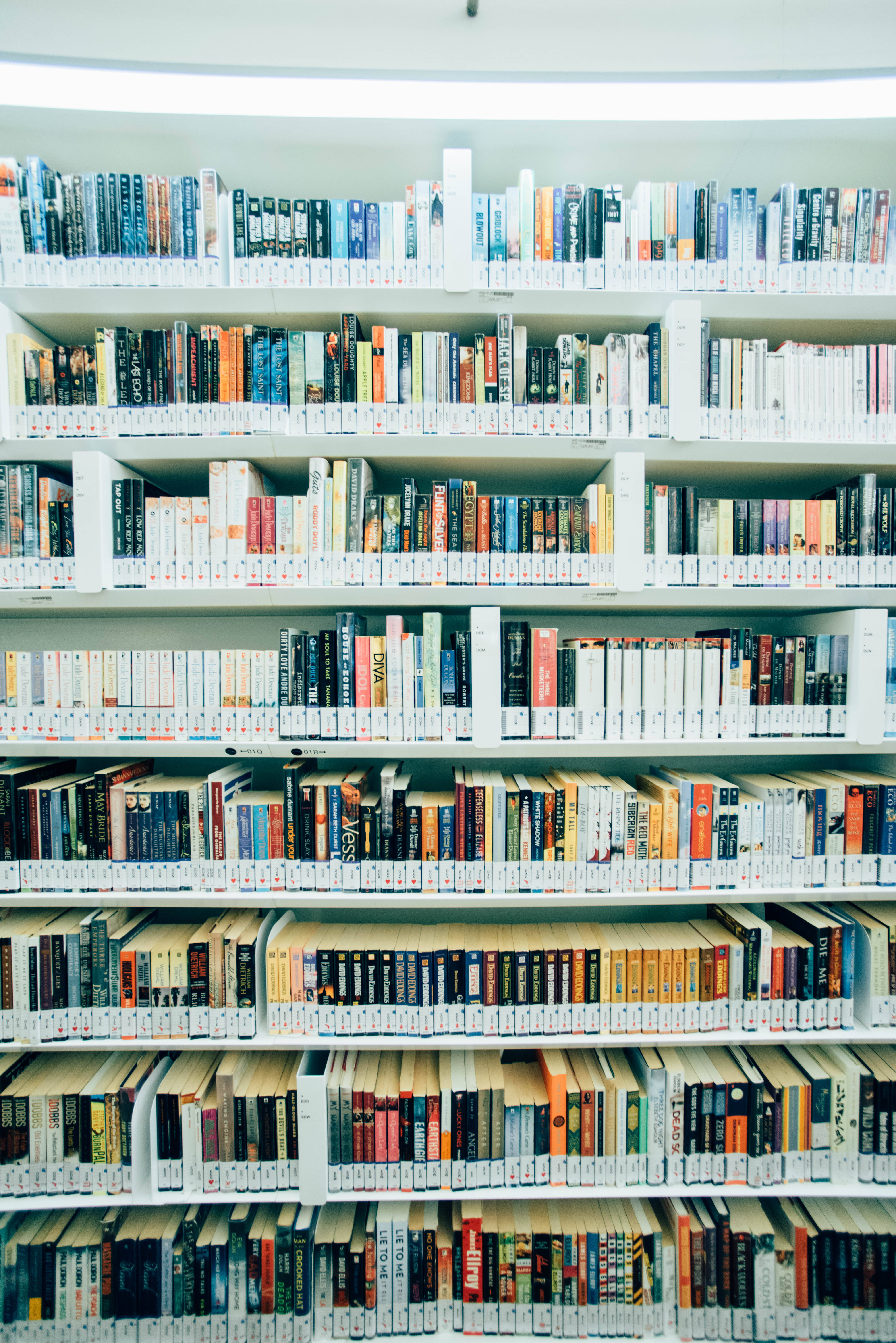 library, books, fluorescent lighting, 5K Phone Wallpaper