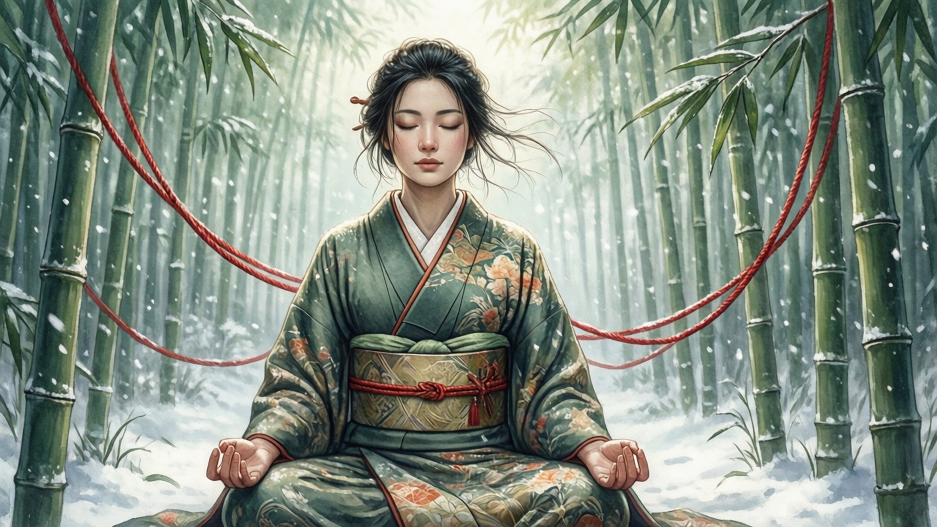 Shenhe, bamboo grove, snow, Full HD Desktop Wallpaper