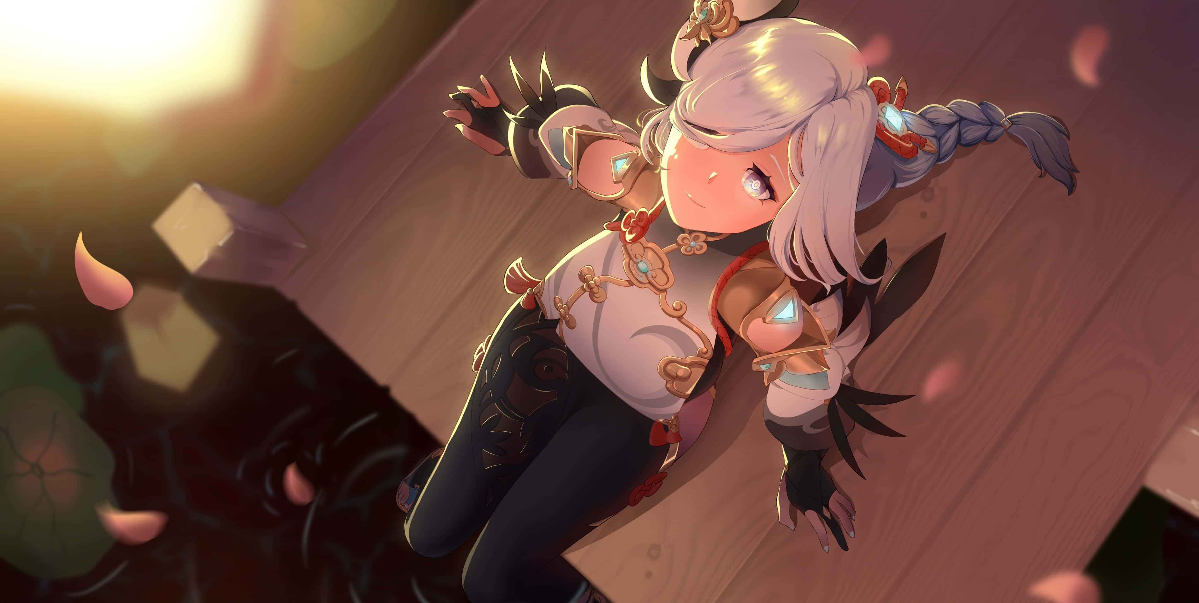 Shenhe, white hair, horns, 4K Desktop Wallpaper