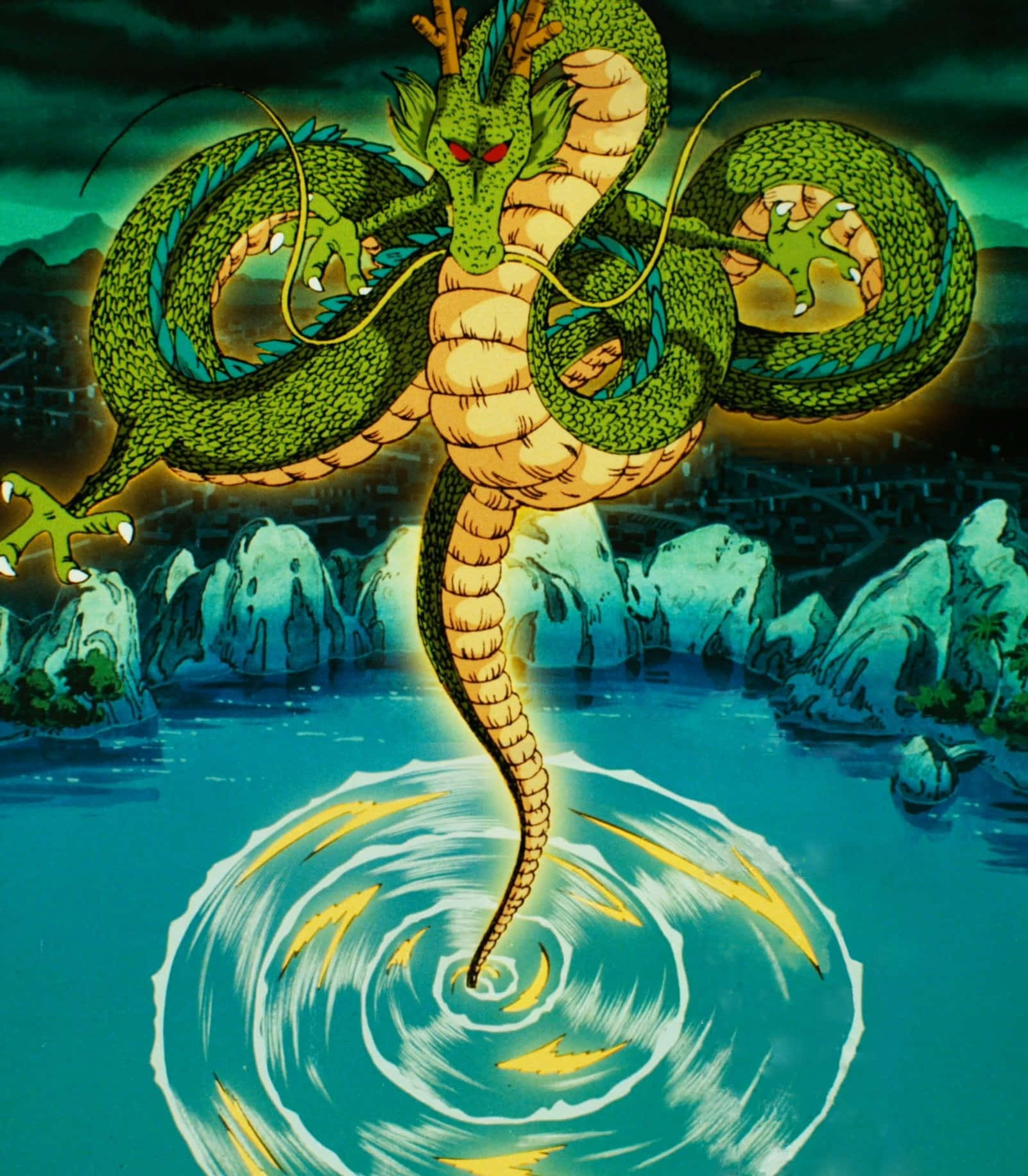 Shenron, green dragon, red eyes, HD Phone Wallpaper
