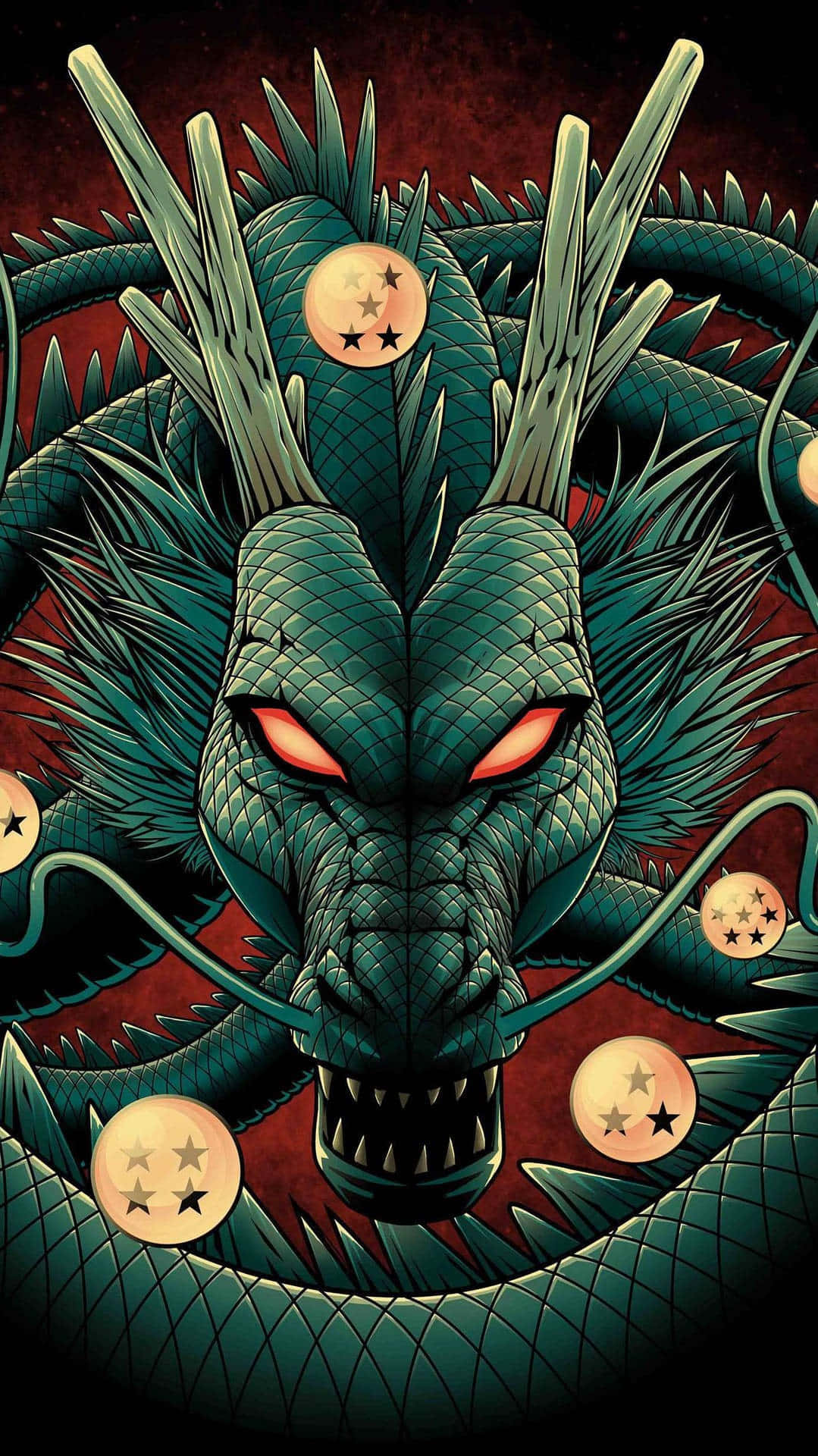 Shenron, teal dragon, glowing red eyes, Full HD Phone Wallpaper