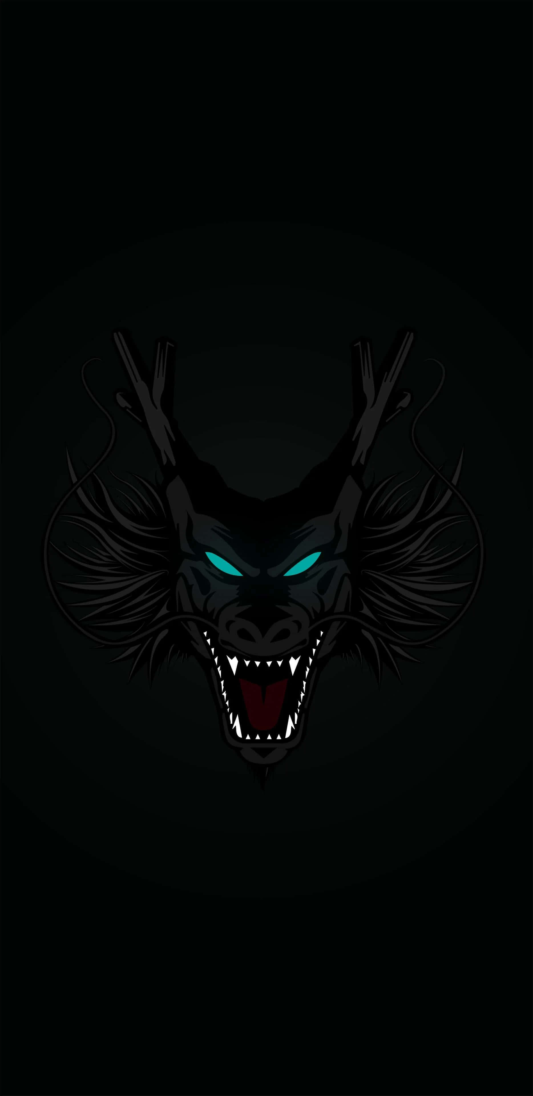 Shenron, black dragon, glowing cyan eyes, 4K Phone Wallpaper