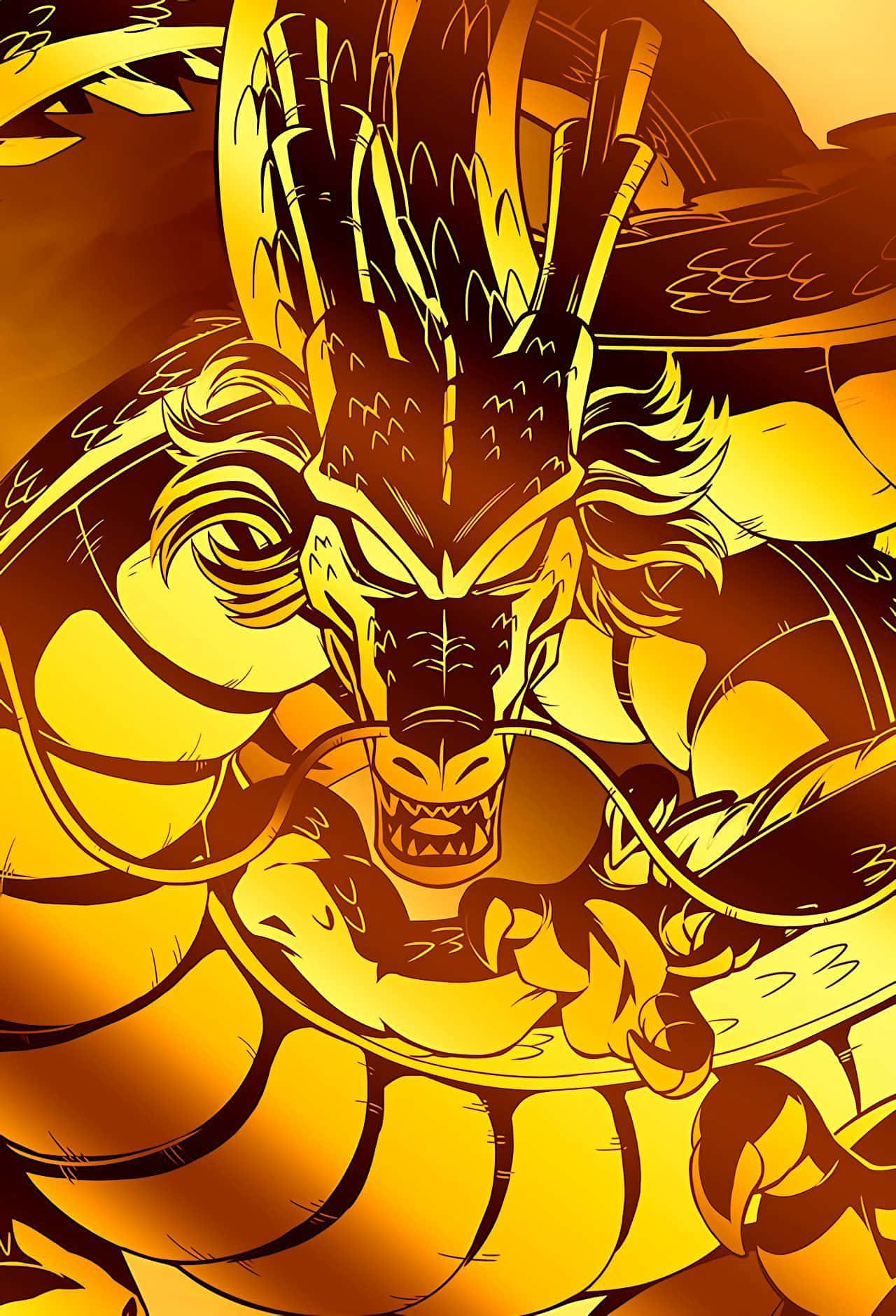 Golden Shenron, spiked crest, bared teeth, HD Phone Wallpaper