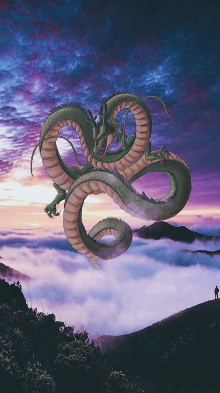 Shenron, colossal green dragon, sea of clouds, HD Phone Wallpaper