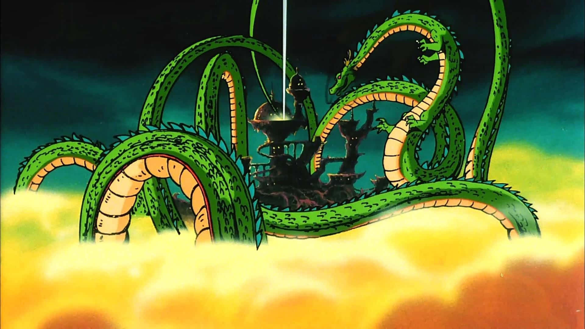 Shenron, colossal green dragon, multiple serpentine bodies, Full HD Desktop Wallpaper