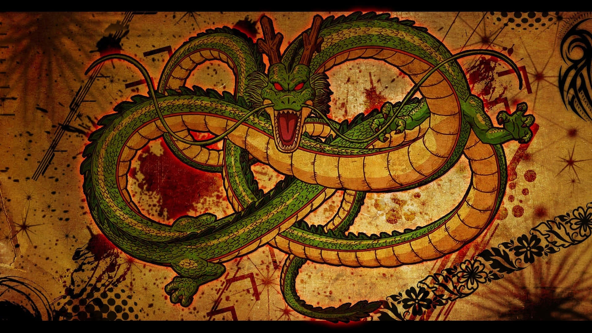 Shenron, green dragon, red eyes, Full HD Desktop Wallpaper