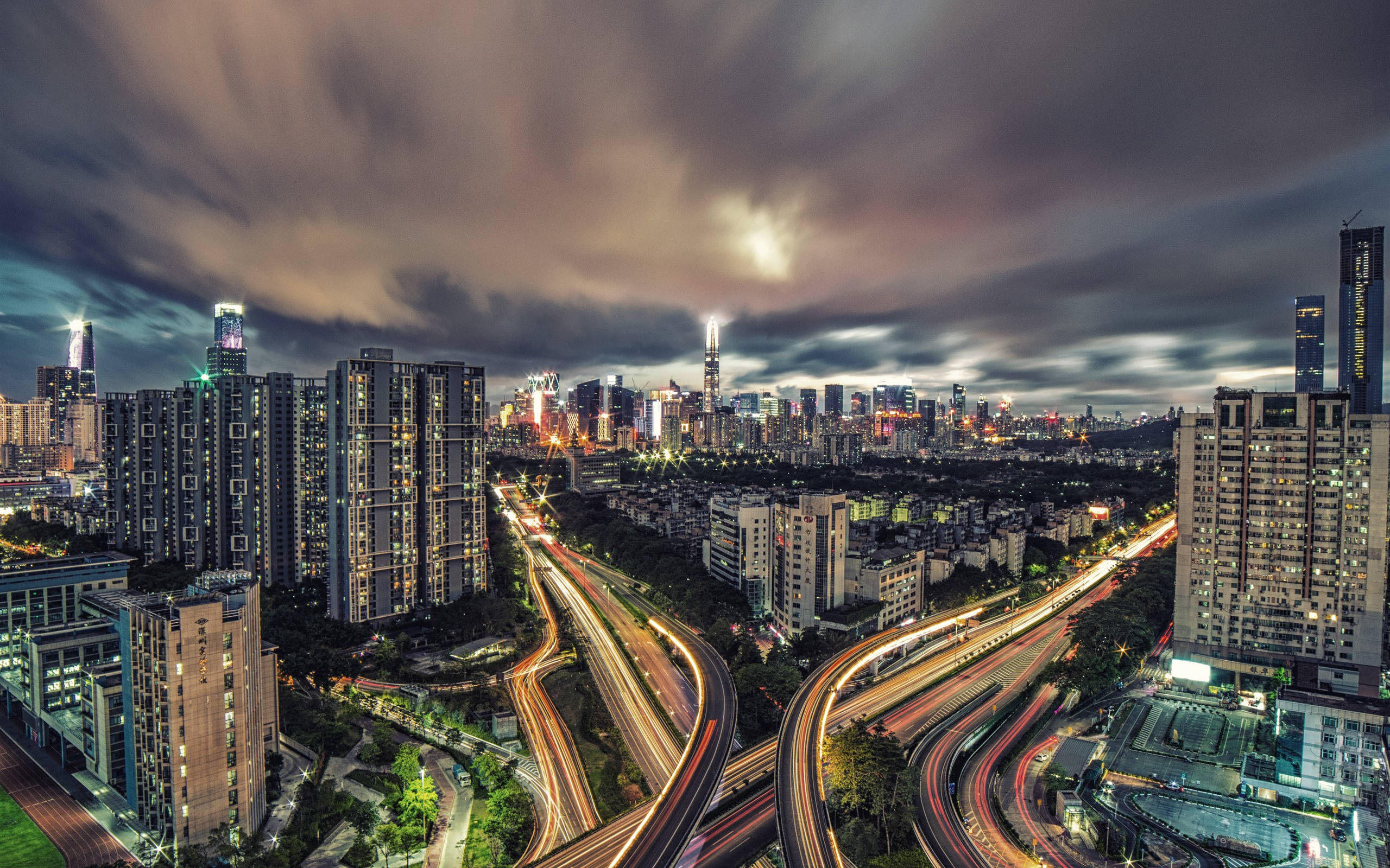 Shenzhen, dusk, glowing skyscrapers, 2K Desktop Wallpaper