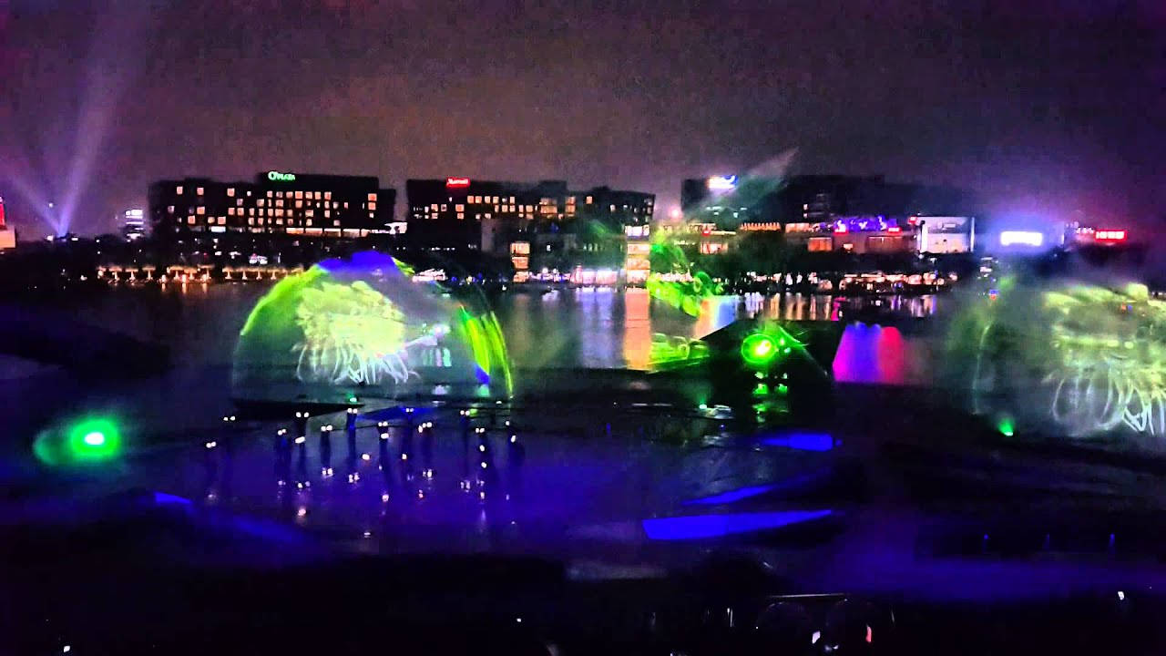 Shenzhen, water show, neon green, HD Desktop Wallpaper