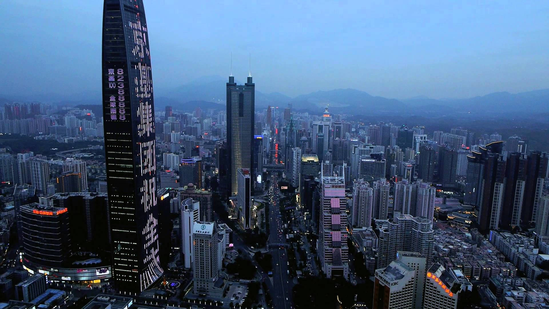 Shenzhen, foggy night, aerial view, Full HD Desktop Wallpaper