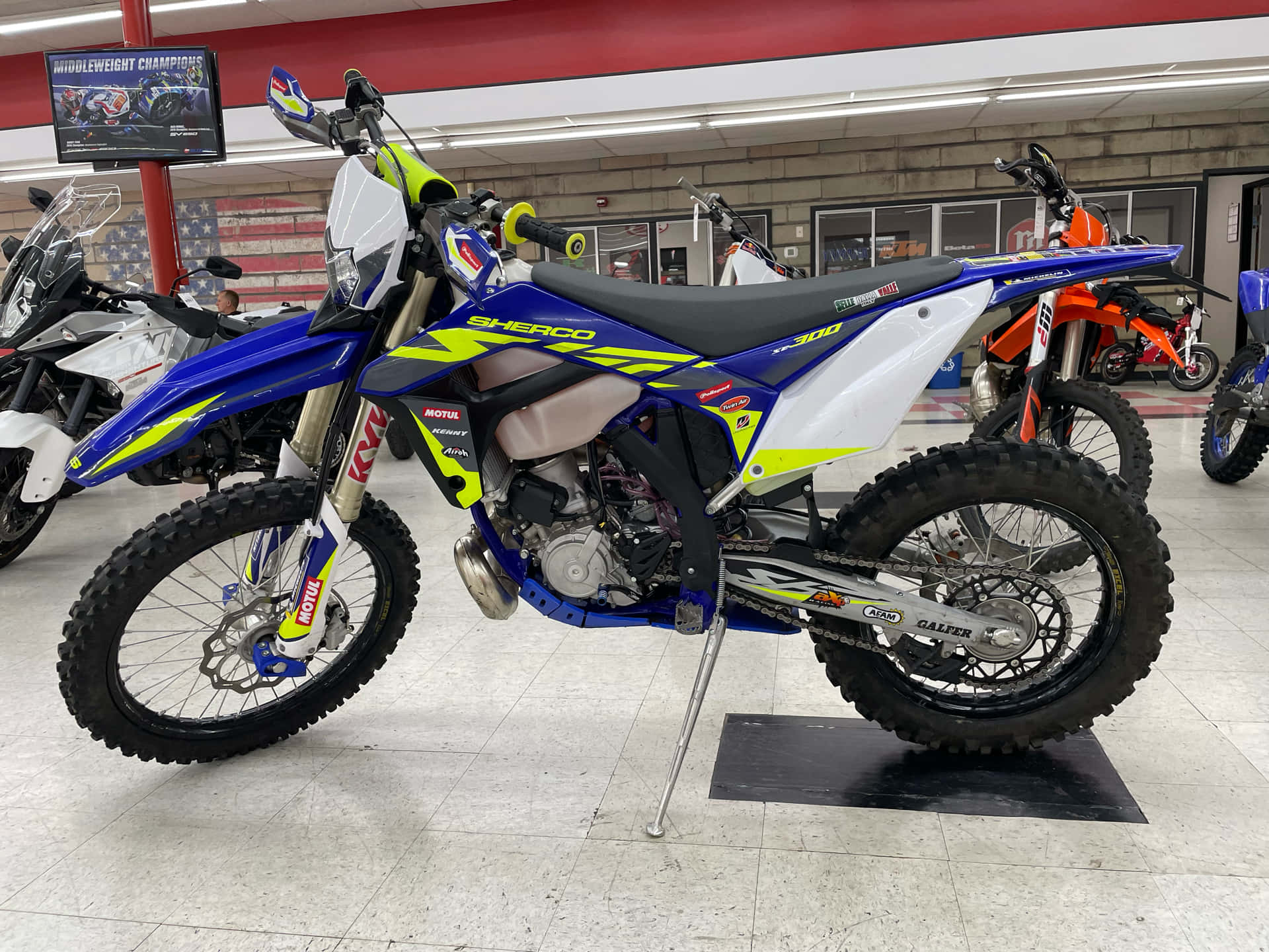 Sherco, dirt bike, blue and yellow, Full HD Desktop Wallpaper
