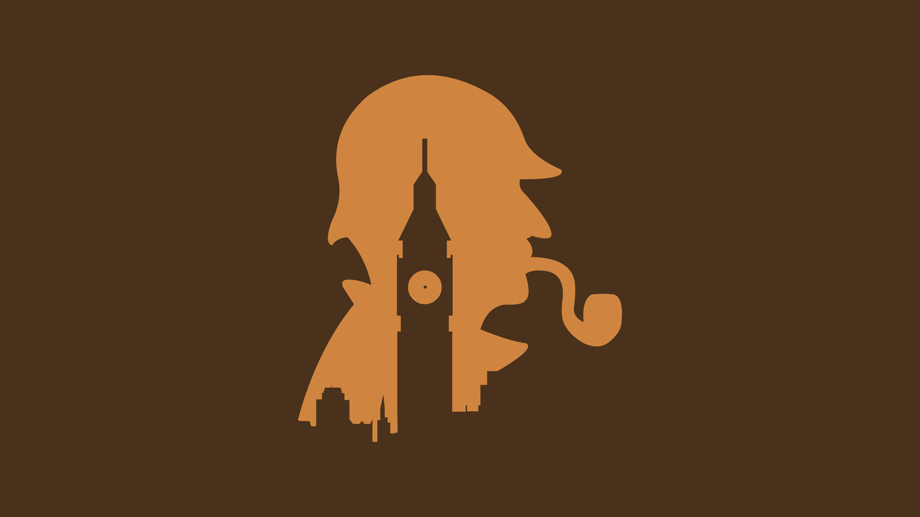 Sherlock Holmes, silhouette, pipe, 4K Desktop Wallpaper