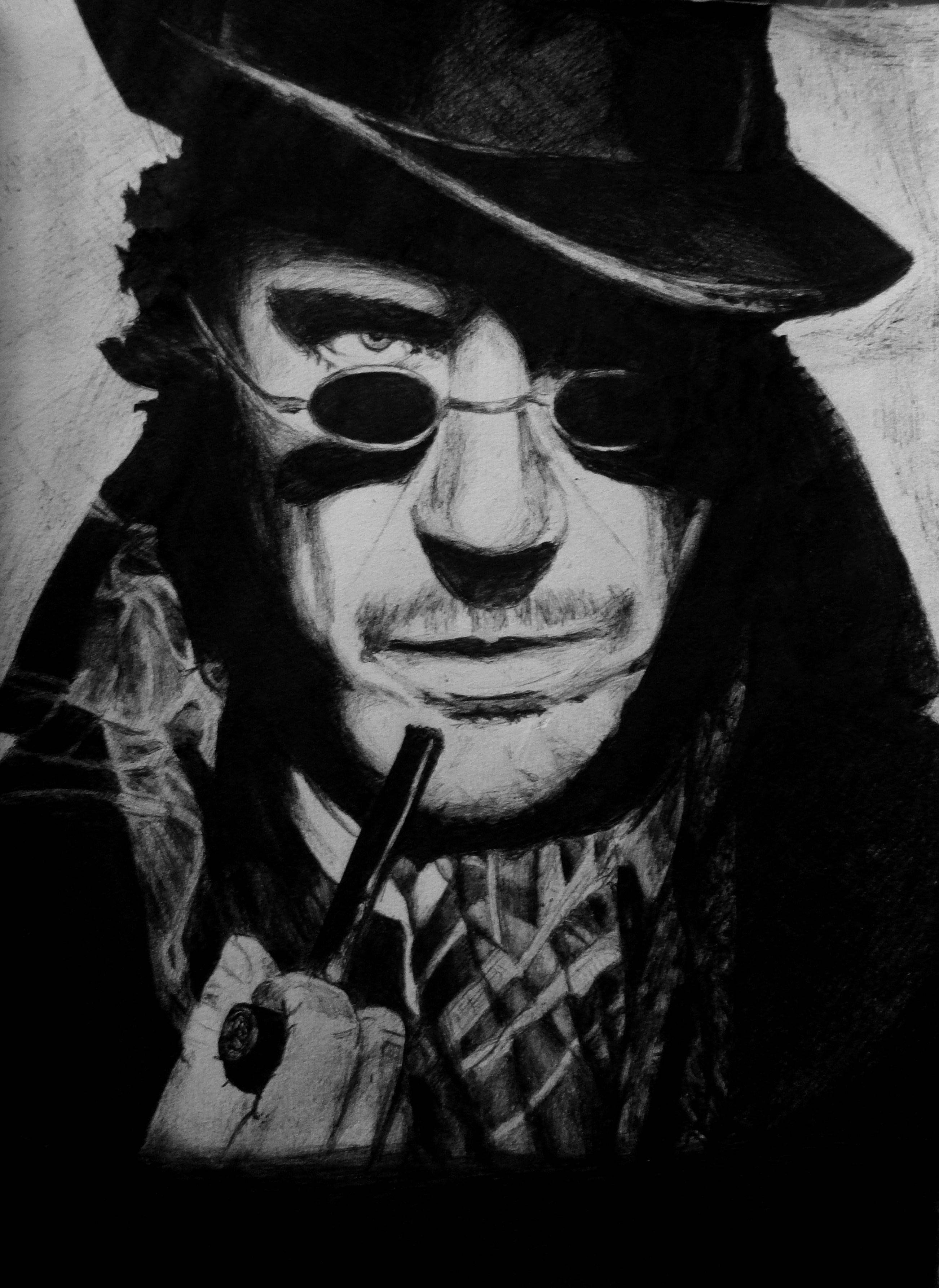 Sherlock Holmes, fedora, round glasses, 2K Phone Wallpaper