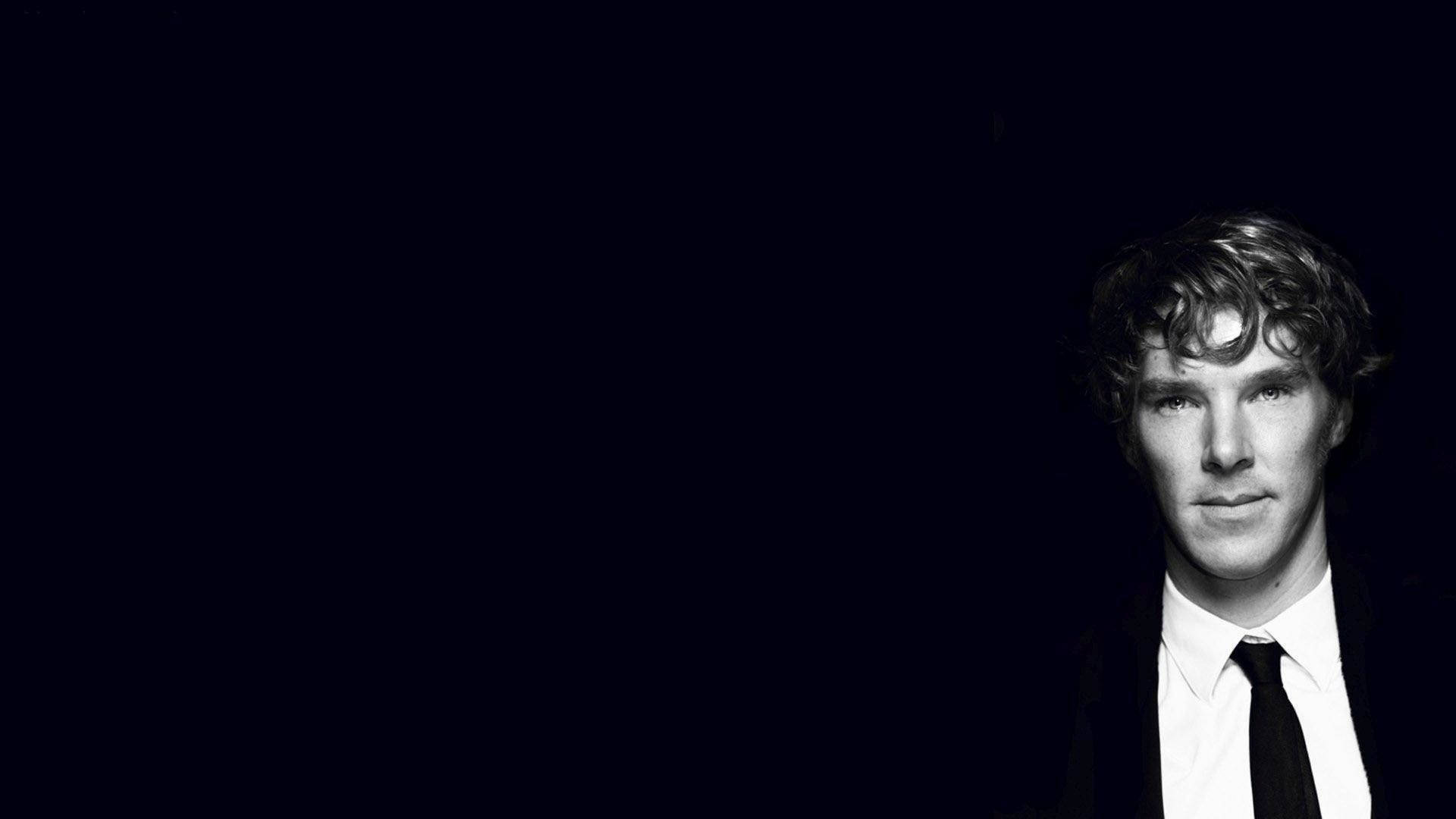 Sherlock Holmes, black and white portrait, suit and tie, Full HD Desktop Wallpaper
