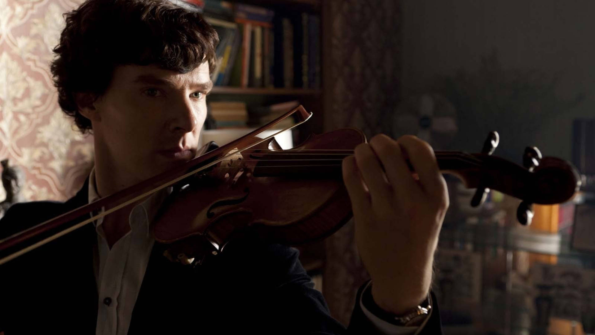Sherlock, violin, dimly lit room, Full HD Desktop Wallpaper