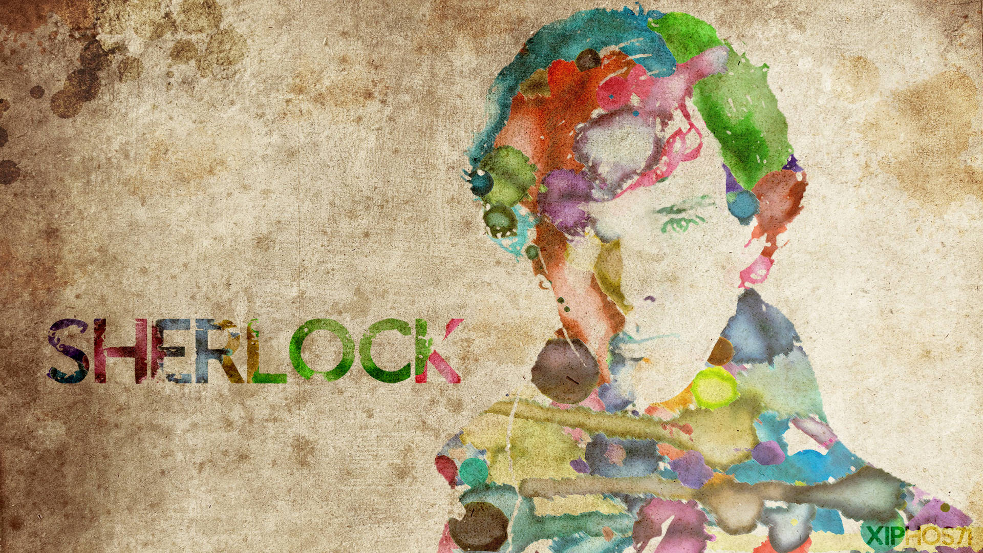 Sherlock, watercolor, vibrant splattered colors, Full HD Desktop Wallpaper