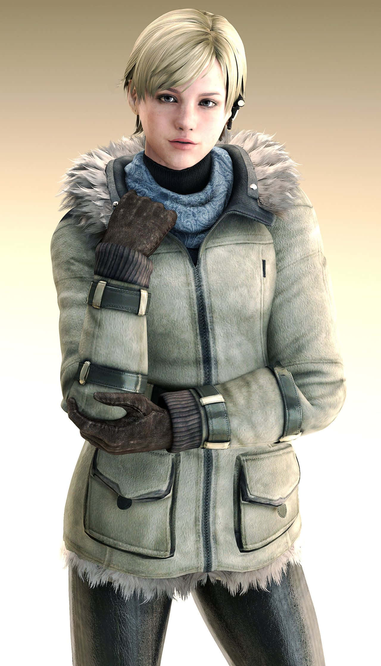 Sherry Birkin, winter coat, fur trim, Full HD Phone Wallpaper
