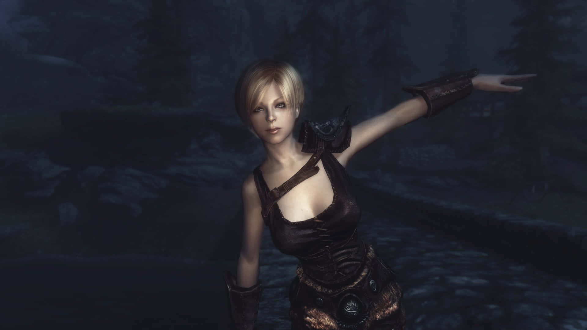 Sherry Birkin, blonde female warrior, dark leather armor, Full HD Desktop Wallpaper