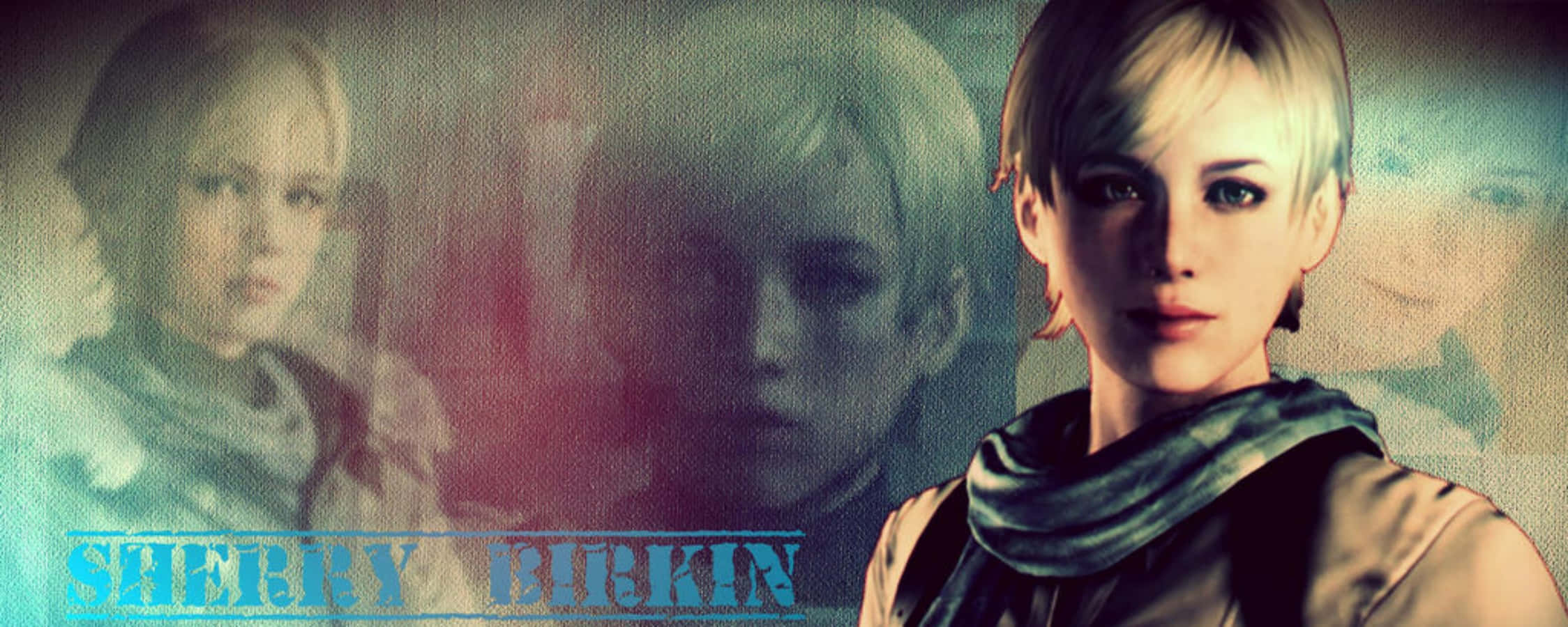 Sherry Birkin, teal, red haze, Full HD Desktop Wallpaper