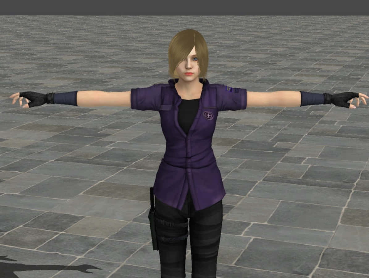 Sherry Birkin, purple jacket, black pants, SD Desktop Wallpaper